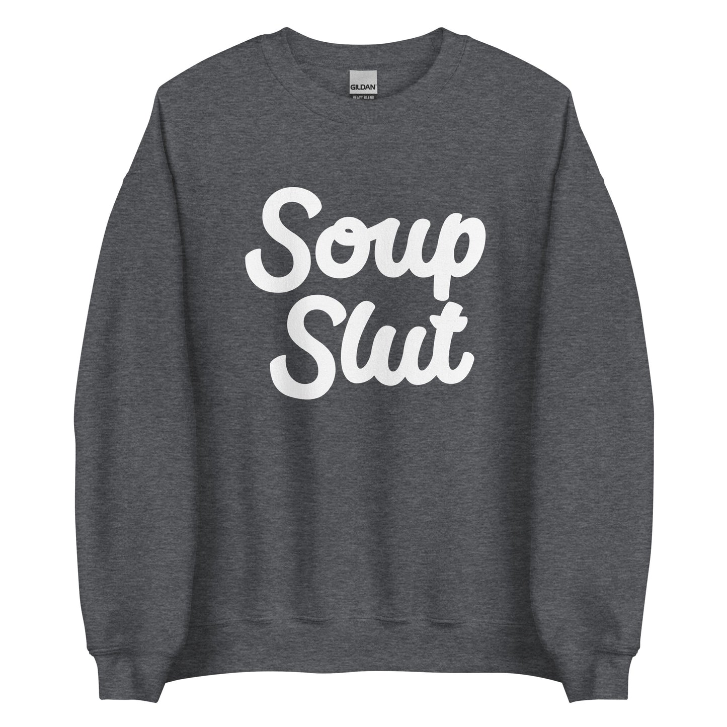 Dark Gray Soup Slut Sweatshirt from Nina's Funky Shop by ninanush - Do you love soup? Looking for a funny gift? Our Soup Slut Crewneck Sweatshirt is soft, comfortable and just what you need. It's a unisex foodie sweatshirt with "soup slut" on the front. A funny foodie sweatshirt for cozy nights in or stand out soup lover streetwear. This soup enthusiast sweatshirt is made just for you.