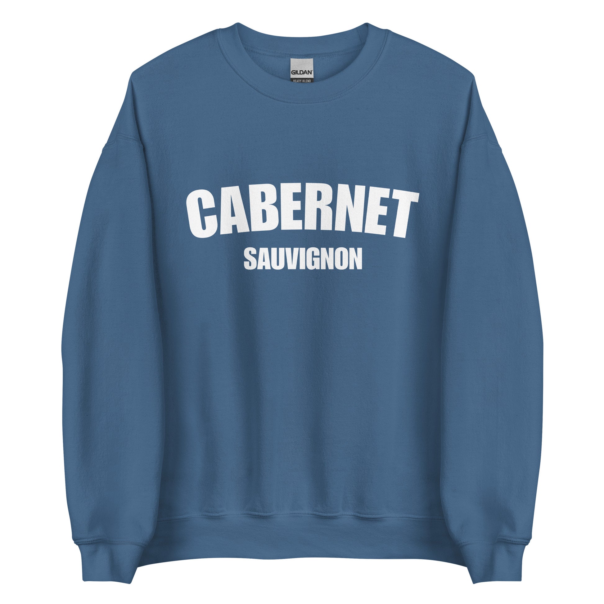 Indigo Blue Cabernet Sauvignon Sweatshirt from Nina's Funky Shop by ninanush - Love Cabernet Sauvignon? Looking for a fun wine lover gift? Our Cabernet Sauvignon Sweatshirt is a unisex, crew neck sweatshirt that comes in a variety of colors with "Cabernet Sauvignon", on the front. Perfect for cozy nights in or stand out streetwear, this wine enthusiast sweatshirt is designed by Nina just for you.