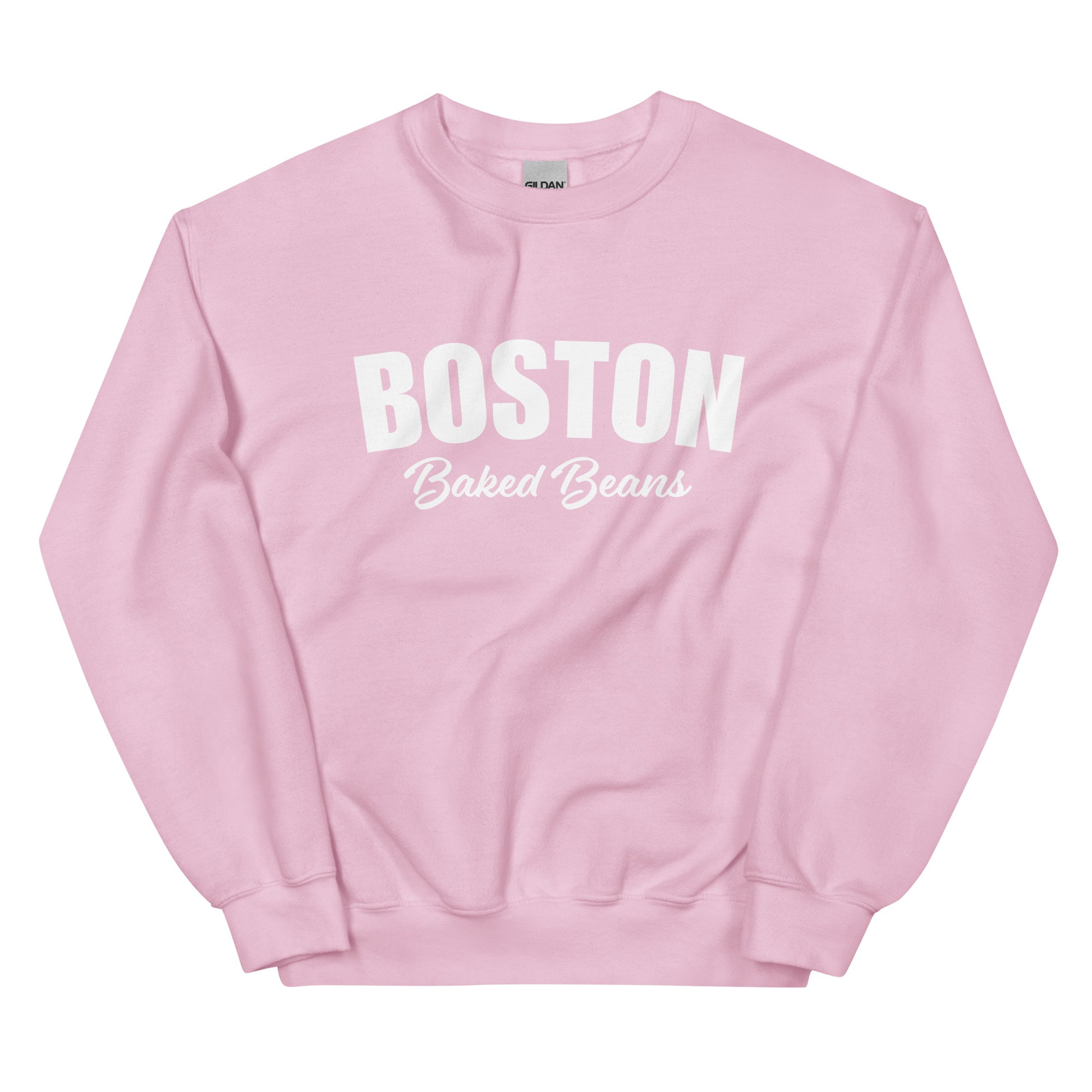 Light Pink Boston Baked Beans Sweatshirt from Nina's Funky Shop by ninanush - Fan of Boston Baked Beans? Need a fun gift for a New Englander? Introducing our Boston Baked Beans Sweatshirt! It's a funny foodie sweatshirt for Baked Beans. This unisex, varsity sweatshirt comes in a variety of colors with the words "Boston Baked Beans" on the front. Eat baked beans in style in this foodie sweatshirt.