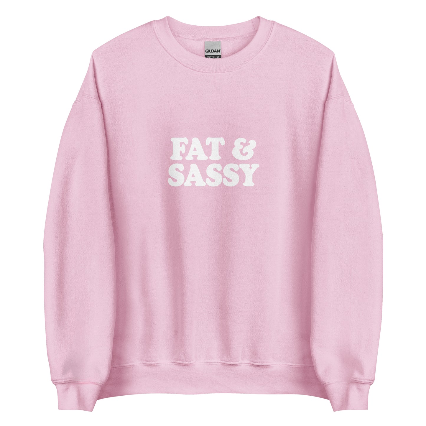 Light Pink Fat and Sassy Sweatshirt from Nina's Funky Shop by ninanush - Love food? Looking for a funny gift for your sassy friend? Our Fat and Sassy Crew Neck Sweatshirt is soft, comfortable and just what you need. It's a unisex sweatshirt that comes in a variety of colors with "Fat & Sassy", expertly printed on the front. A unique and funny sweatshirt for cozy nights or funky streetwear.