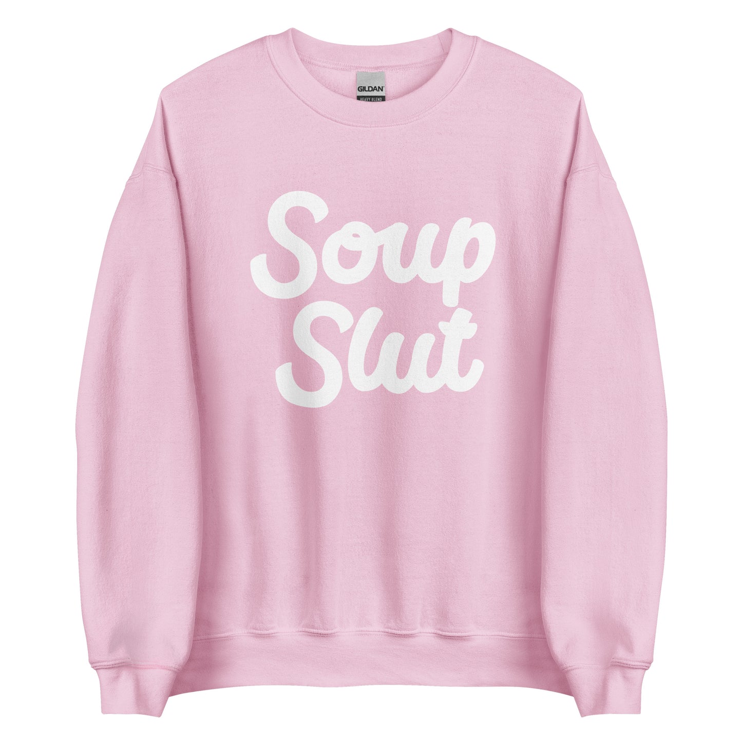 Light Pink Soup Slut Sweatshirt from Nina's Funky Shop by ninanush - Do you love soup? Looking for a funny gift? Our Soup Slut Crewneck Sweatshirt is soft, comfortable and just what you need. It's a unisex foodie sweatshirt with "soup slut" on the front. A funny foodie sweatshirt for cozy nights in or stand out soup lover streetwear. This soup enthusiast sweatshirt is made just for you.