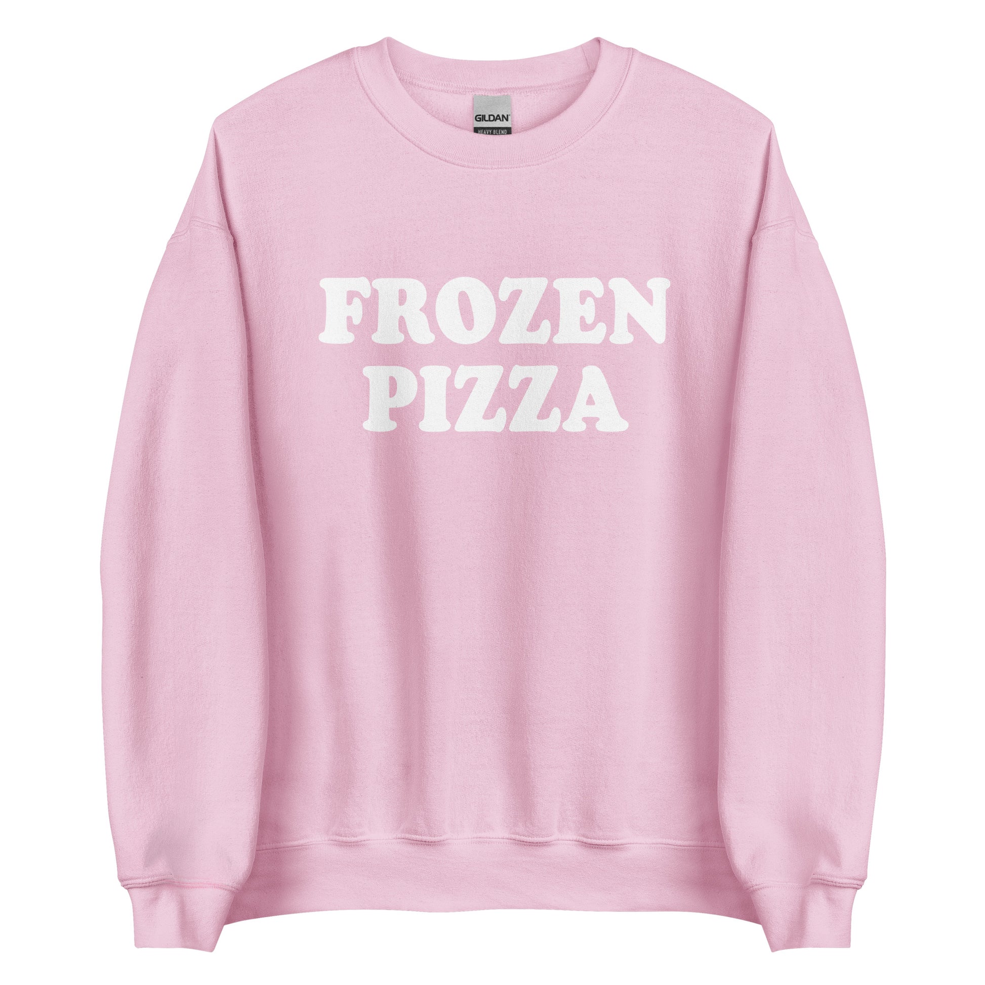 Light Pink Frozen Pizza Sweatshirt from Nina's Funky Shop by ninanush - Do you frozen pizza? Looking for a funny gift for a friend? Our Frozen Pizza Crewneck Sweatshirt is just what you need. It's a unisex sweatshirt for foodies with "frozen pizza" on the front. A funny food sweatshirt for cozy nights in or streetwear for foodies.This frozen pizza enthusiast sweatshirt is made just for you.