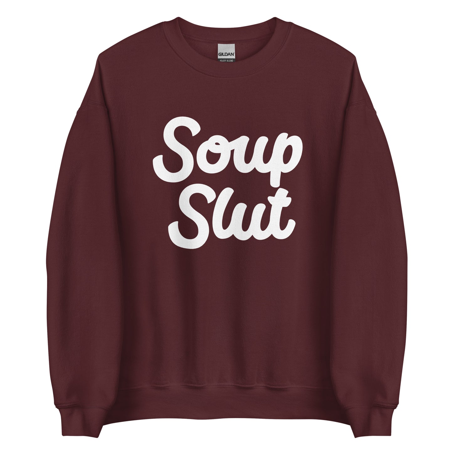 Maroon Soup Slut Sweatshirt from Nina's Funky Shop by ninanush - Do you love soup? Looking for a funny gift? Our Soup Slut Crewneck Sweatshirt is soft, comfortable and just what you need. It's a unisex foodie sweatshirt with "soup slut" on the front. A funny foodie sweatshirt for cozy nights in or stand out soup lover streetwear. This soup enthusiast sweatshirt is made just for you.