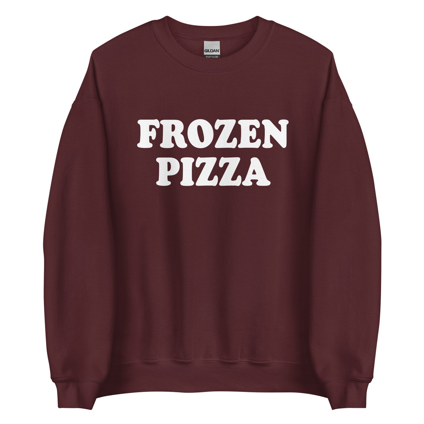 Maroon Frozen Pizza Sweatshirt from Nina's Funky Shop by ninanush - Do you frozen pizza? Looking for a funny gift for a friend? Our Frozen Pizza Crewneck Sweatshirt is just what you need. It's a unisex sweatshirt for foodies with "frozen pizza" on the front. A funny food sweatshirt for cozy nights in or streetwear for foodies.This frozen pizza enthusiast sweatshirt is made just for you.