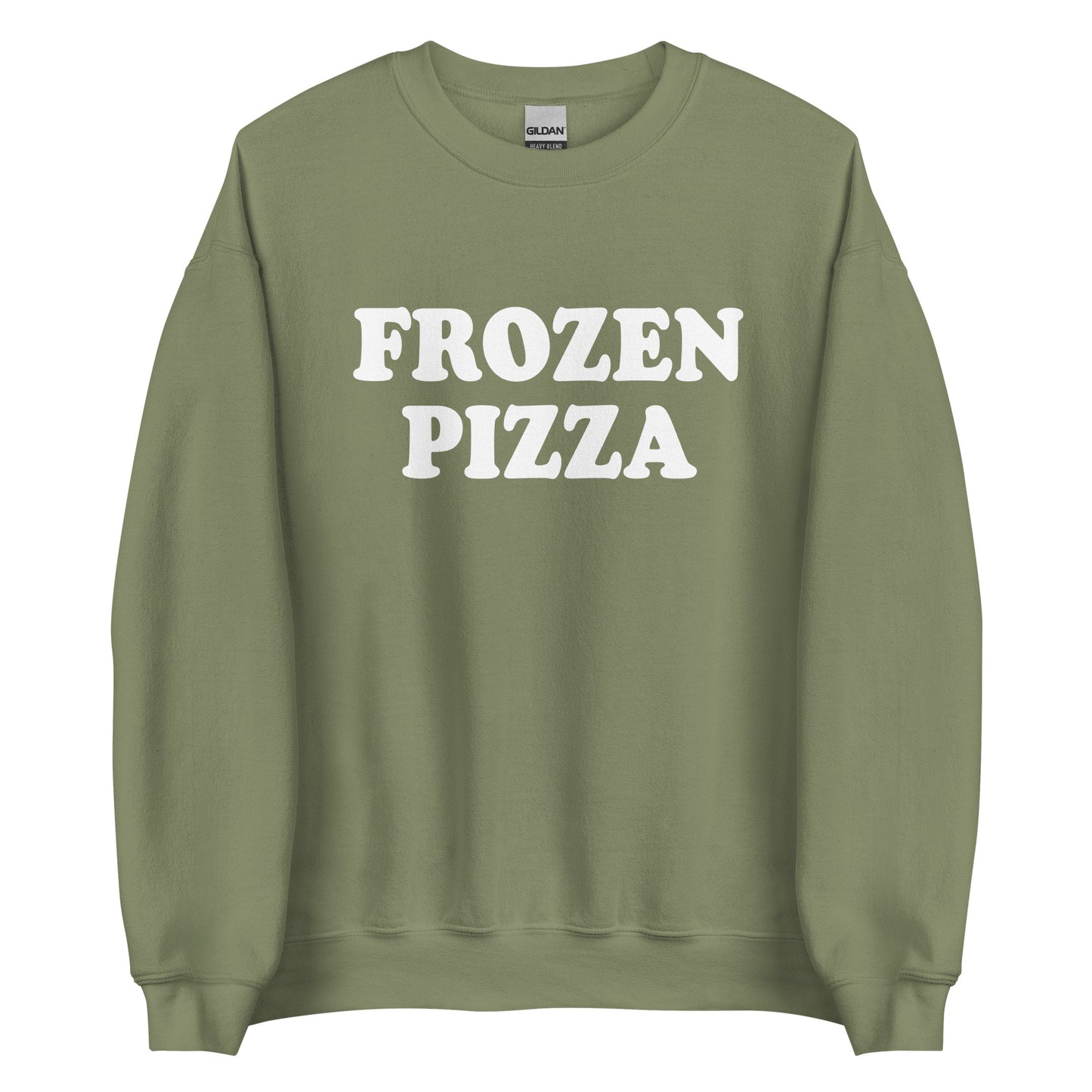 Army Green Frozen Pizza Sweatshirt from Nina's Funky Shop by ninanush - Do you frozen pizza? Looking for a funny gift for a friend? Our Frozen Pizza Crewneck Sweatshirt is just what you need. It's a unisex sweatshirt for foodies with "frozen pizza" on the front. A funny food sweatshirt for cozy nights in or streetwear for foodies.This frozen pizza enthusiast sweatshirt is made just for you.