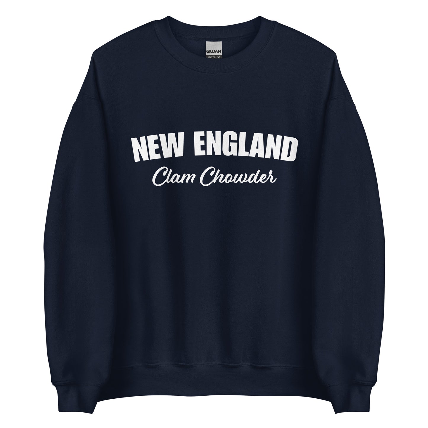 Navy New England Clam Chowder Sweatshirt from Nina's Funky Shop by ninanush - Do you love New England Clam Chowder? Looking for a gift for your favorite New Englander? Introducing our New England Clam Chowder Sweatshirt! It's soft, comfortable and a funny foodie sweatshirt for Chowder lovers. This crew neck sweatshirt comes in a variety of colors with "New England Clam Chowder" on the front.