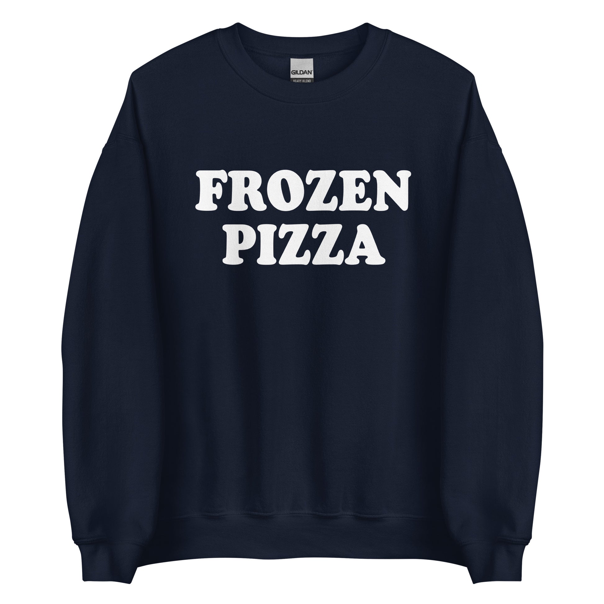 Navy Frozen Pizza Sweatshirt from Nina's Funky Shop by ninanush - Do you frozen pizza? Looking for a funny gift for a friend? Our Frozen Pizza Crewneck Sweatshirt is just what you need. It's a unisex sweatshirt for foodies with "frozen pizza" on the front. A funny food sweatshirt for cozy nights in or streetwear for foodies.This frozen pizza enthusiast sweatshirt is made just for you.