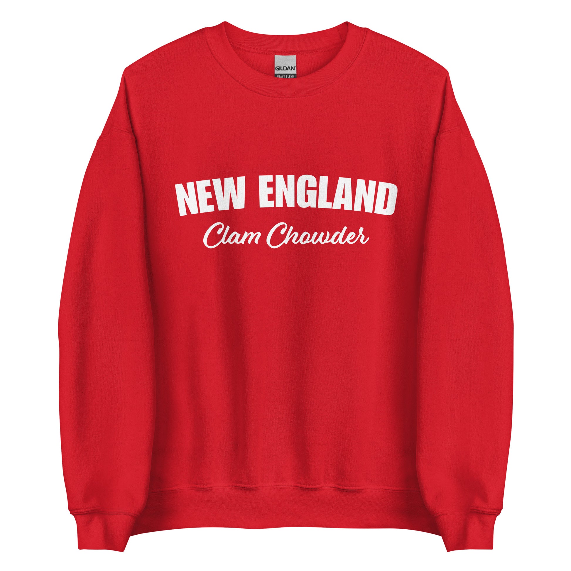 Red New England Clam Chowder Sweatshirt from Nina's Funky Shop by ninanush - Do you love New England Clam Chowder? Looking for a gift for your favorite New Englander? Introducing our New England Clam Chowder Sweatshirt! It's soft, comfortable and a funny foodie sweatshirt for Chowder lovers. This crew neck sweatshirt comes in a variety of colors with "New England Clam Chowder" on the front.