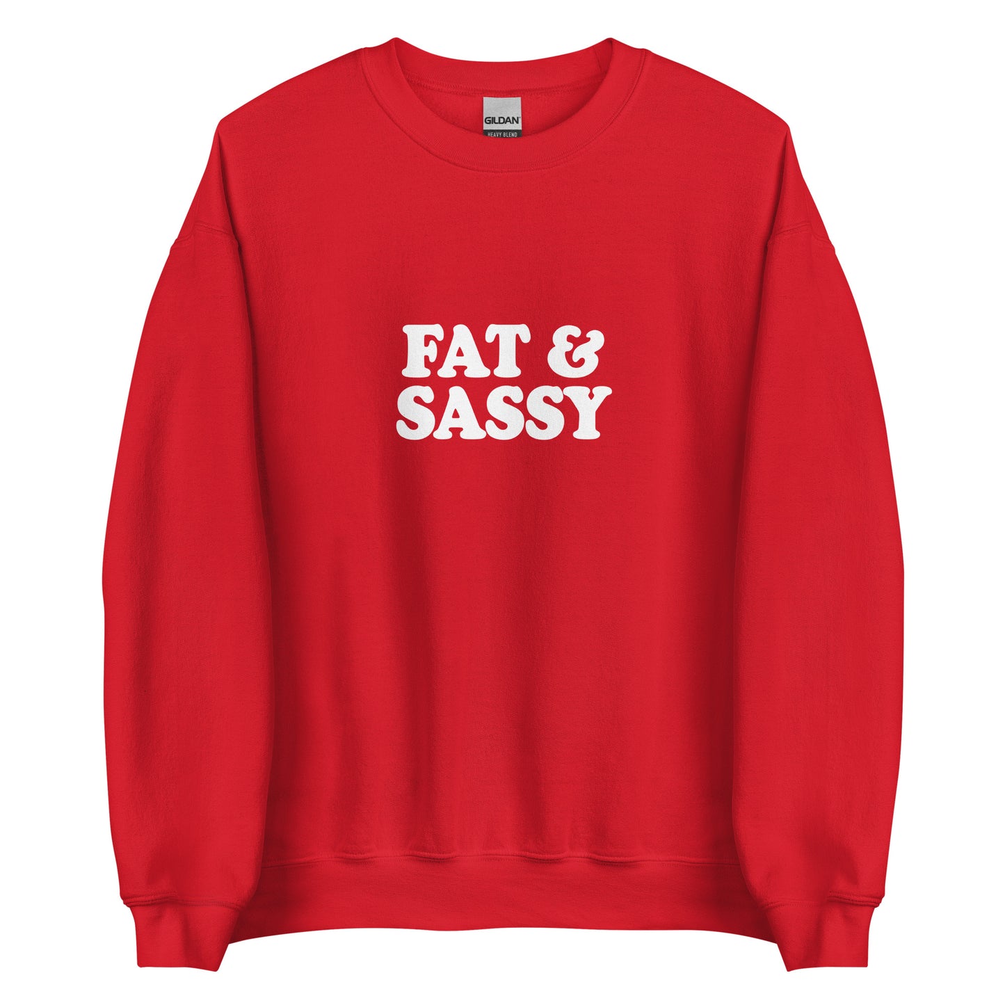 Red Fat and Sassy Sweatshirt from Nina's Funky Shop by ninanush - Love food? Looking for a funny gift for your sassy friend? Our Fat and Sassy Crew Neck Sweatshirt is soft, comfortable and just what you need. It's a unisex sweatshirt that comes in a variety of colors with "Fat & Sassy", expertly printed on the front. A unique and funny sweatshirt for cozy nights or funky streetwear.