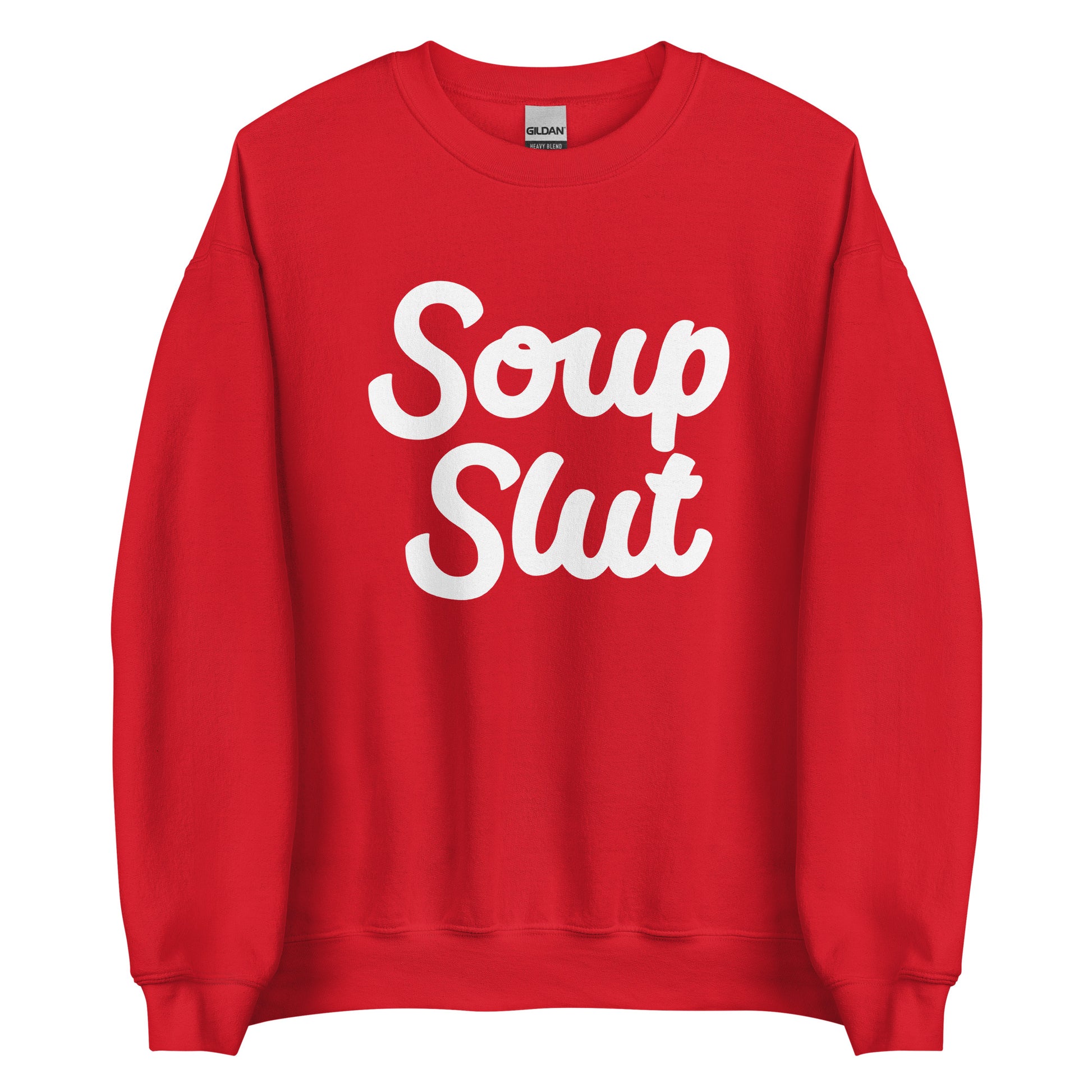 Red Soup Slut Sweatshirt from Nina's Funky Shop by ninanush - Do you love soup? Looking for a funny gift? Our Soup Slut Crewneck Sweatshirt is soft, comfortable and just what you need. It's a unisex foodie sweatshirt with "soup slut" on the front. A funny foodie sweatshirt for cozy nights in or stand out soup lover streetwear. This soup enthusiast sweatshirt is made just for you.