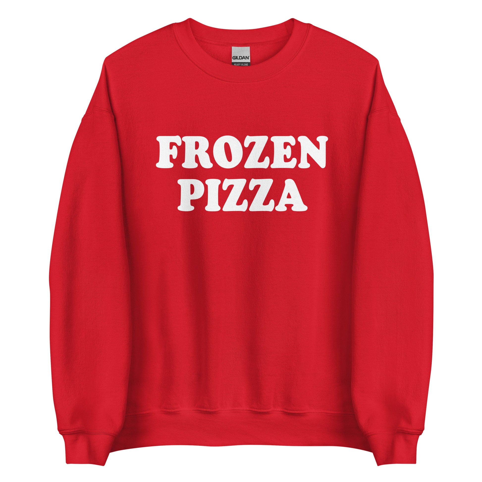 Red Frozen Pizza Sweatshirt from Nina's Funky Shop by ninanush - Do you frozen pizza? Looking for a funny gift for a friend? Our Frozen Pizza Crewneck Sweatshirt is just what you need. It's a unisex sweatshirt for foodies with "frozen pizza" on the front. A funny food sweatshirt for cozy nights in or streetwear for foodies.This frozen pizza enthusiast sweatshirt is made just for you.