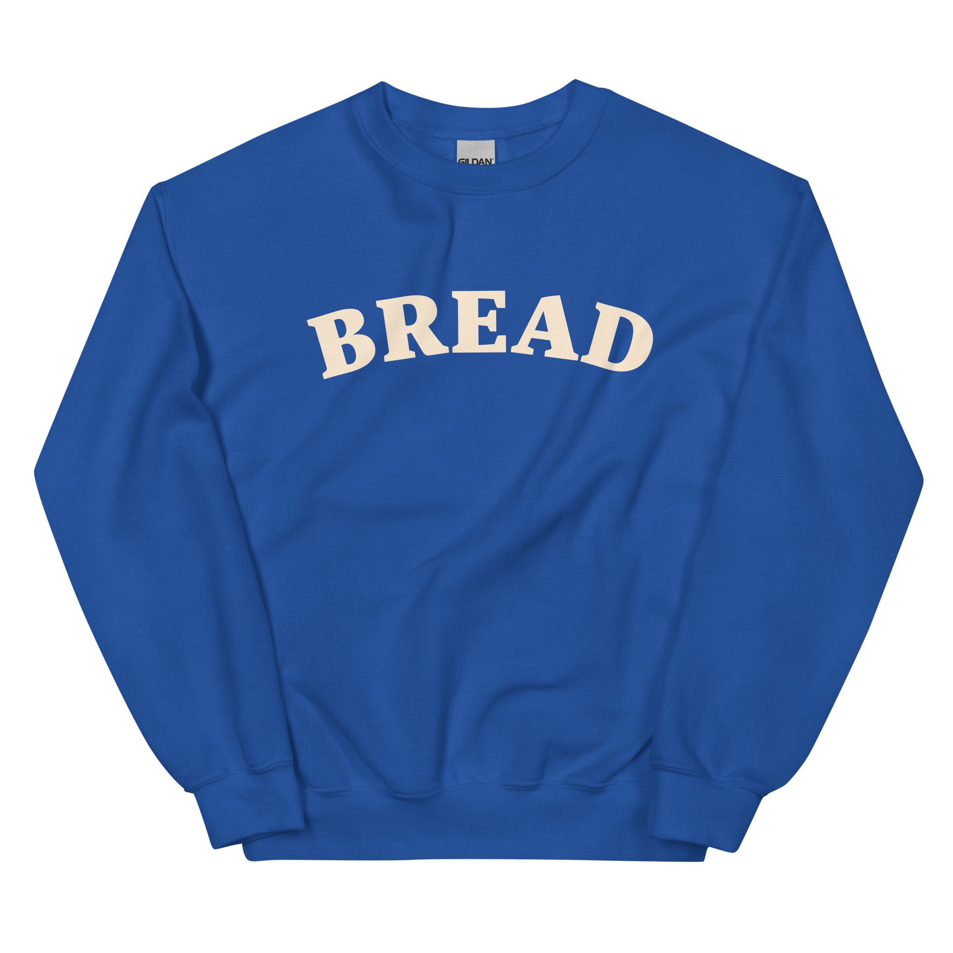 Royal blue bread sweatshirt - Do you love bread? Make a statement in this bread sweatshirt. It's a funny food sweatshirt for bread enthusiasts. This classic crew neck sweatshirt is soft, comfortable & designed just for bread lovers. Eat your favorite bread in style in this stylish sweatshirt for foodies or give it as a unique gift for a bread lover.