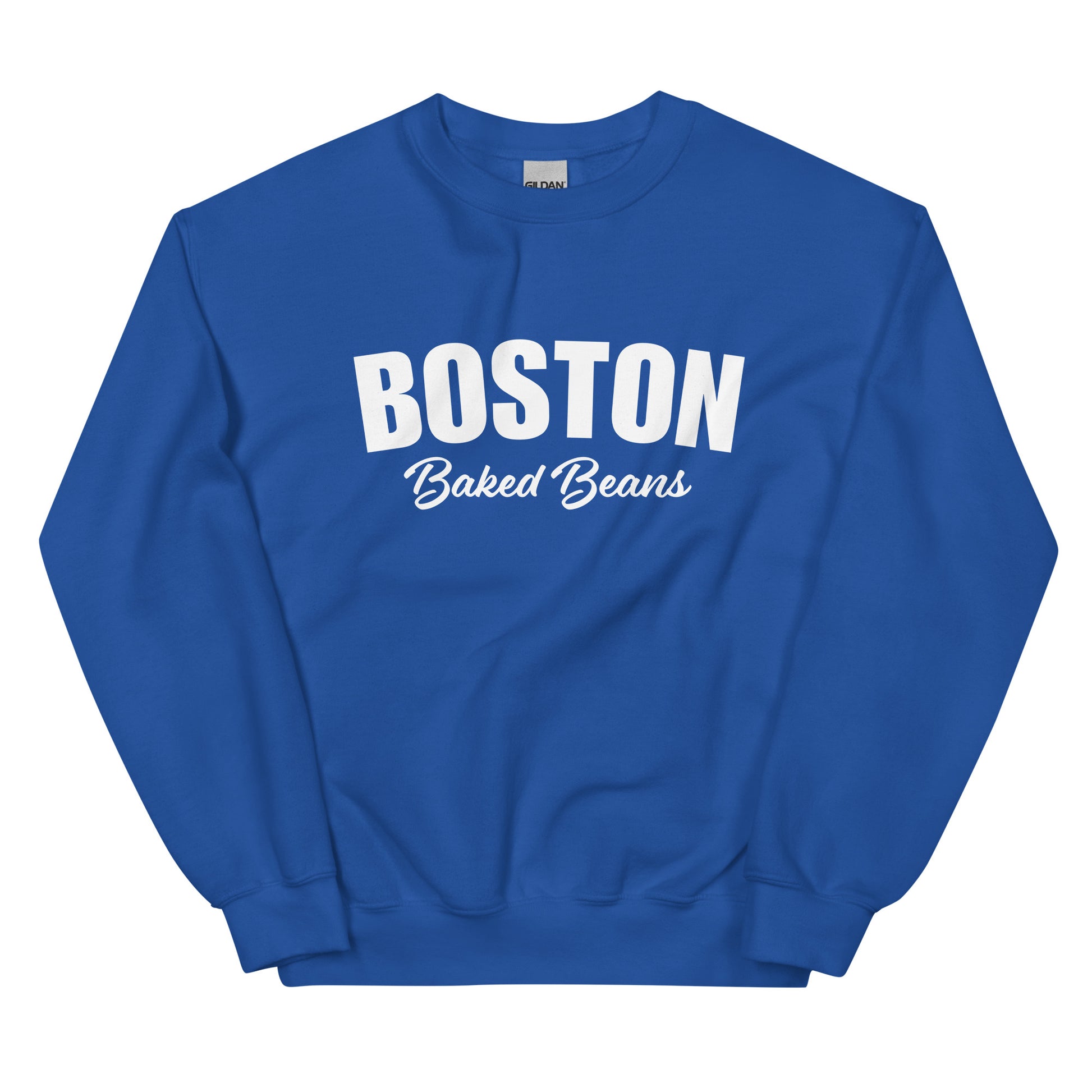 Royal Blue Boston Baked Beans Sweatshirt from Nina's Funky Shop by ninanush - Fan of Boston Baked Beans? Need a fun gift for a New Englander? Introducing our Boston Baked Beans Sweatshirt! It's a funny foodie sweatshirt for Baked Beans. This unisex, varsity sweatshirt comes in a variety of colors with the words "Boston Baked Beans" on the front. Eat baked beans in style in this foodie sweatshirt.