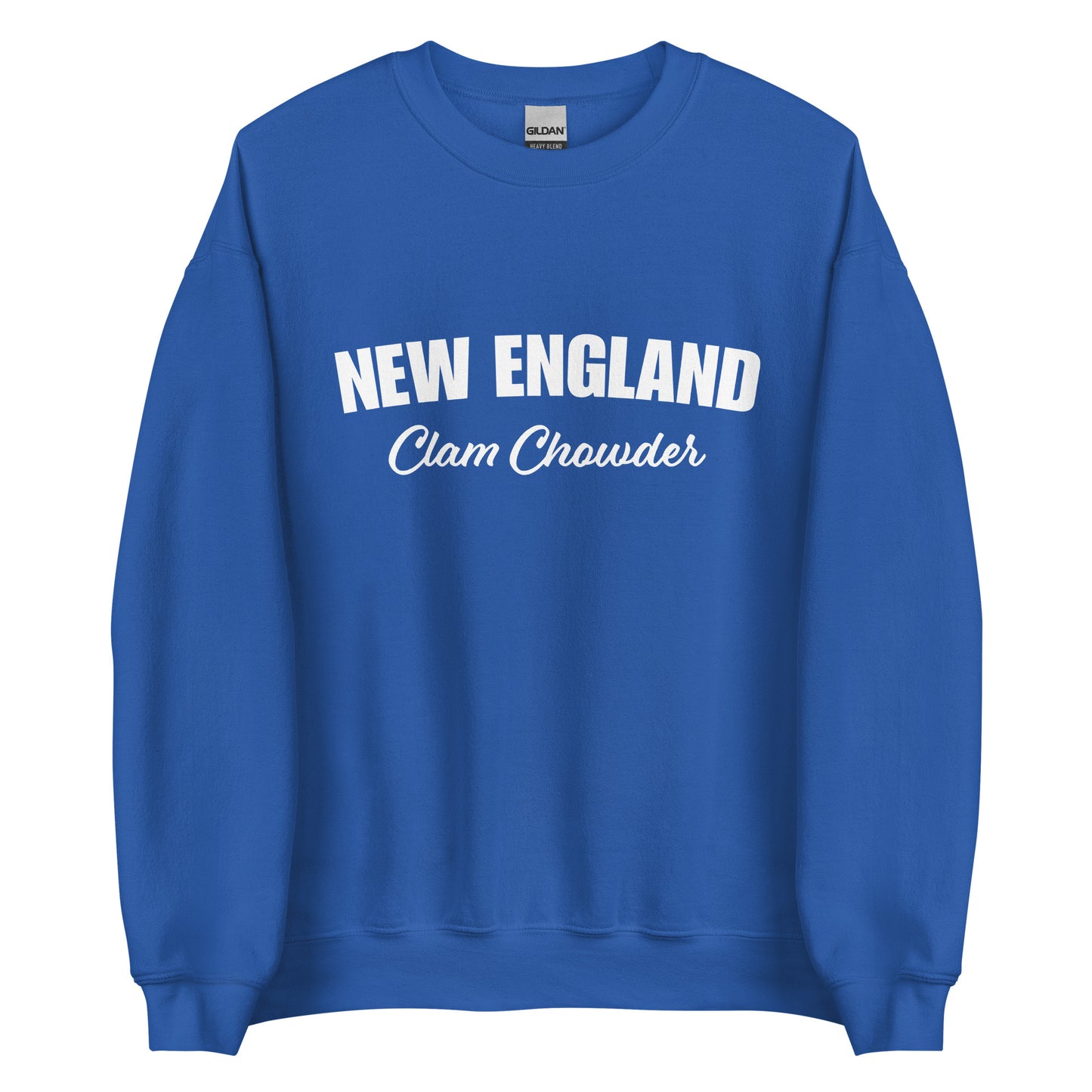 Royal Blue New England Clam Chowder Sweatshirt from Nina's Funky Shop by ninanush - Do you love New England Clam Chowder? Looking for a gift for your favorite New Englander? Introducing our New England Clam Chowder Sweatshirt! It's soft, comfortable and a funny foodie sweatshirt for Chowder lovers. This crew neck sweatshirt comes in a variety of colors with "New England Clam Chowder" on the front.