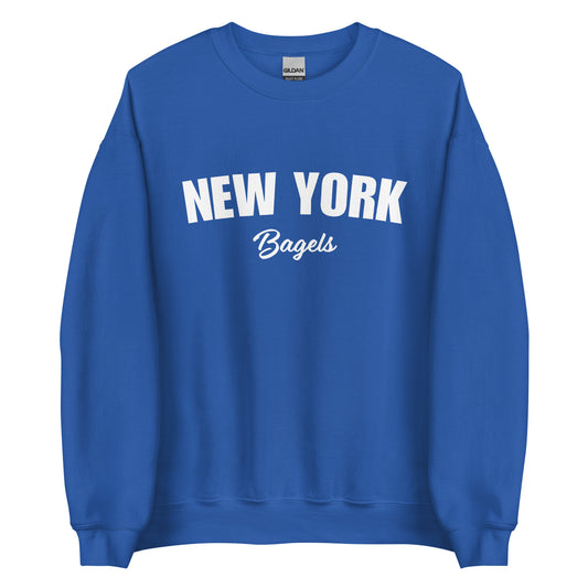 Royal Blue New York Bagels Sweatshirt from Nina's Funky Shop by ninanush - Do you love New York Bagels? Looking for a gift for a New Yorker? This New York Bagels Sweatshirt is a fun foodie sweatshirt for Bagel lovers like you. It's a unisex, crew neck New York City sweatshirt with "New York Bagels" on the front. Perfect for cozy nights in or classic foodie streetwear, this bagel enthusiast sweatshirt is just for you.