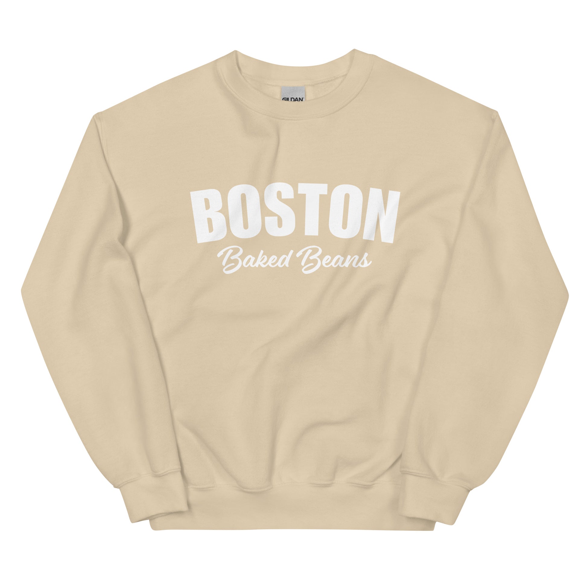 Tan Boston Baked Beans Sweatshirt from Nina's Funky Shop by ninanush - Fan of Boston Baked Beans? Need a fun gift for a New Englander? Introducing our Boston Baked Beans Sweatshirt! It's a funny foodie sweatshirt for Baked Beans. This unisex, varsity sweatshirt comes in a variety of colors with the words "Boston Baked Beans" on the front. Eat baked beans in style in this foodie sweatshirt.