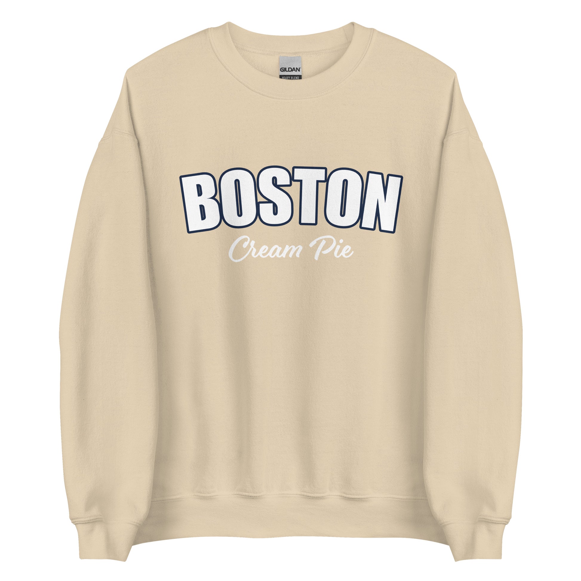 Tan Boston Cream Pie Sweatshirt from Nina's Funky Shop by ninanush - Are you a Boston cream pie enthusiast? Looking for a gift for your favorite New Englander? Introducing our Boston Cream Pie Sweatshirt! It's soft, comfortable and a funny foodie sweatshirt for pie lovers like you. This unisex, varsity sweatshirt comes in a variety of colors with the words "Boston Cream Pie", expertly printed on the front.