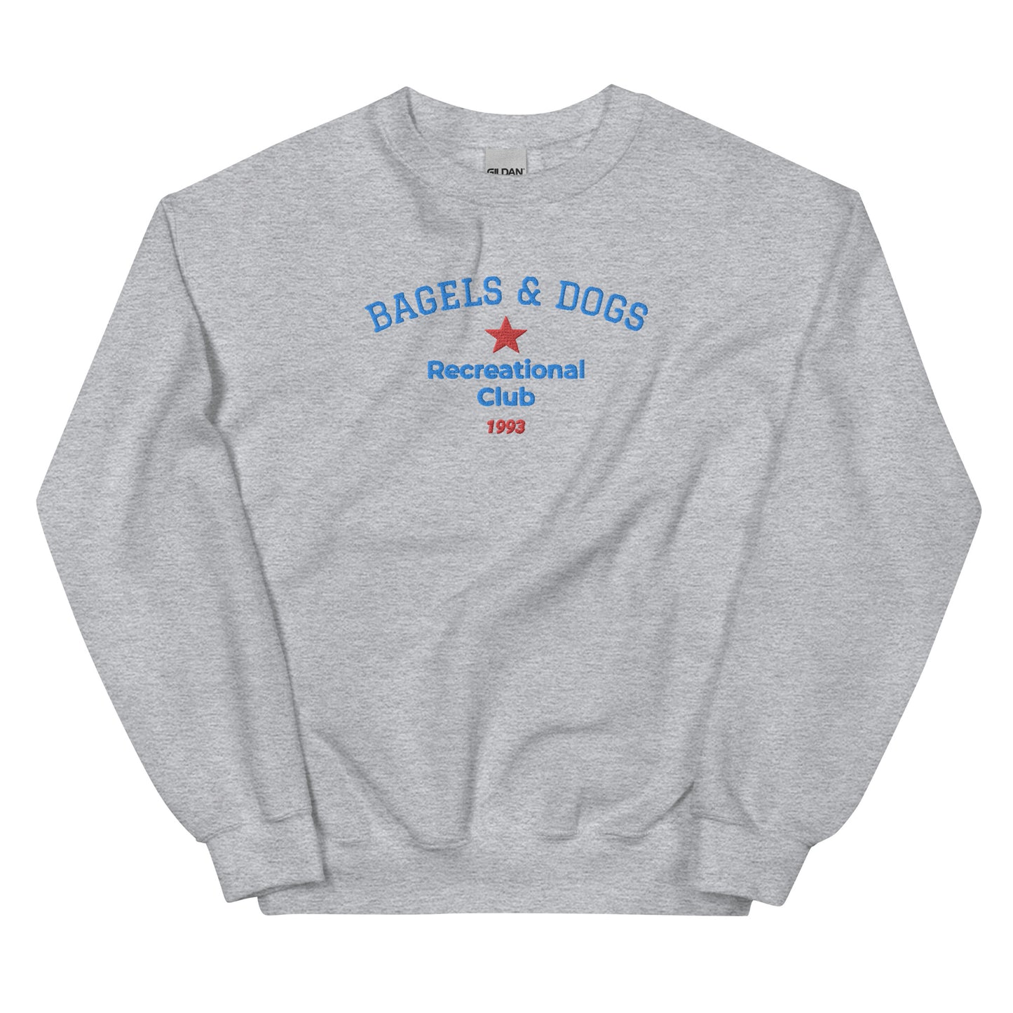 Light Gray bagels and dogs club sweatshirt from Nina's Funky Shop by ninanush - Do you love bagels and dogs? Looking for a funny gift for a friend? Our Bagels and Dogs Recreational Club Crewneck Sweatshirt is soft, comfortable and just what you need. It's a unisex sweatshirt that comes in a variety of colors with "Bagels And Dogs Recreational Club 1993", expertly embroidered on the front.