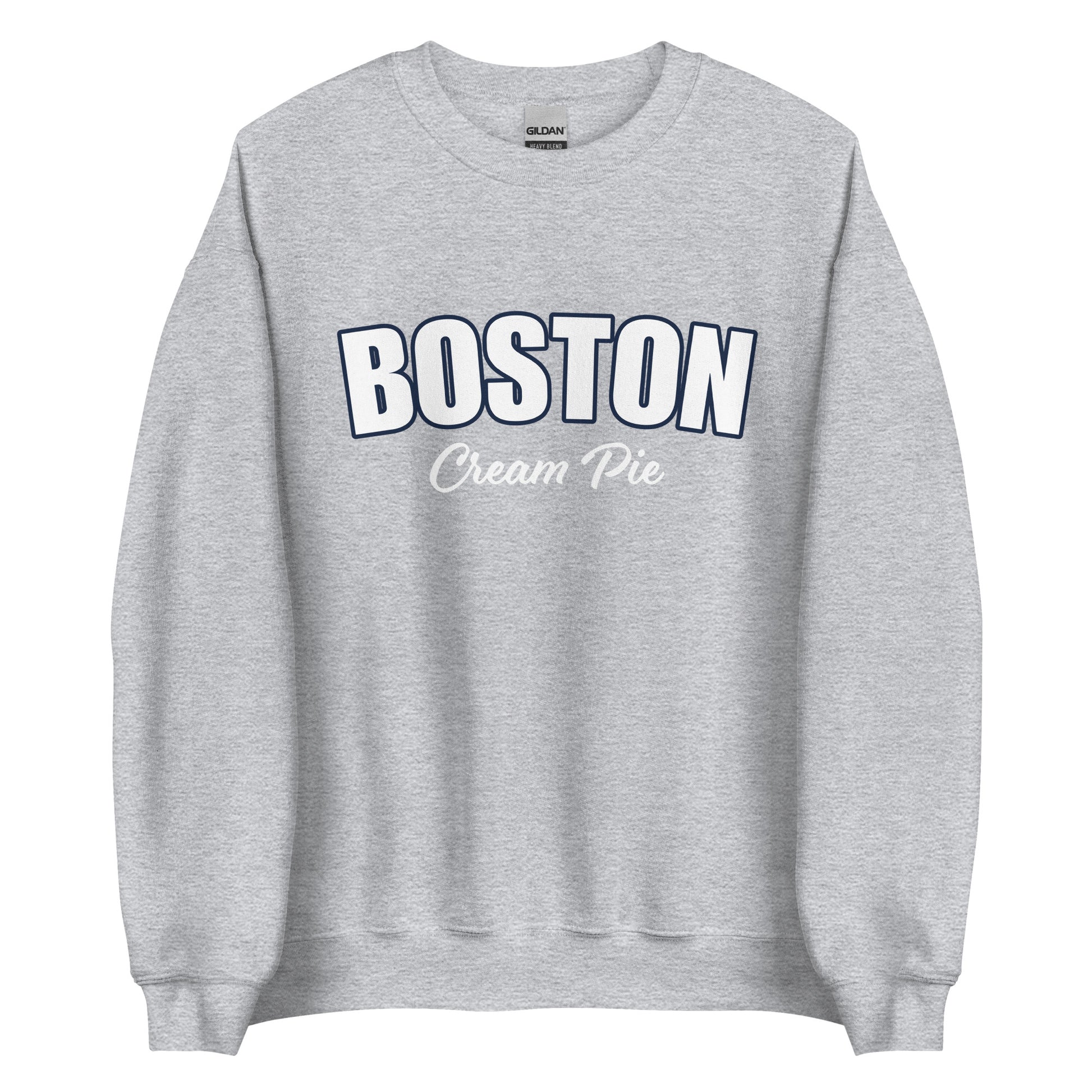 Light Gray Boston Cream Pie Sweatshirt from Nina's Funky Shop by ninanush - Are you a Boston cream pie enthusiast? Looking for a gift for your favorite New Englander? Introducing our Boston Cream Pie Sweatshirt! It's soft, comfortable and a funny foodie sweatshirt for pie lovers like you. This unisex, varsity sweatshirt comes in a variety of colors with the words "Boston Cream Pie", expertly printed on the front.