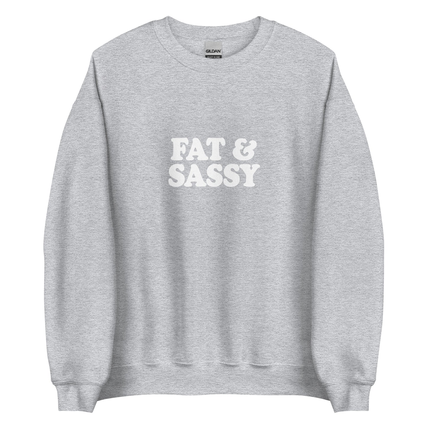 Light Gray Fat and Sassy Sweatshirt from Nina's Funky Shop by ninanush - Love food? Looking for a funny gift for your sassy friend? Our Fat and Sassy Crew Neck Sweatshirt is soft, comfortable and just what you need. It's a unisex sweatshirt that comes in a variety of colors with "Fat & Sassy", expertly printed on the front. A unique and funny sweatshirt for cozy nights or funky streetwear.