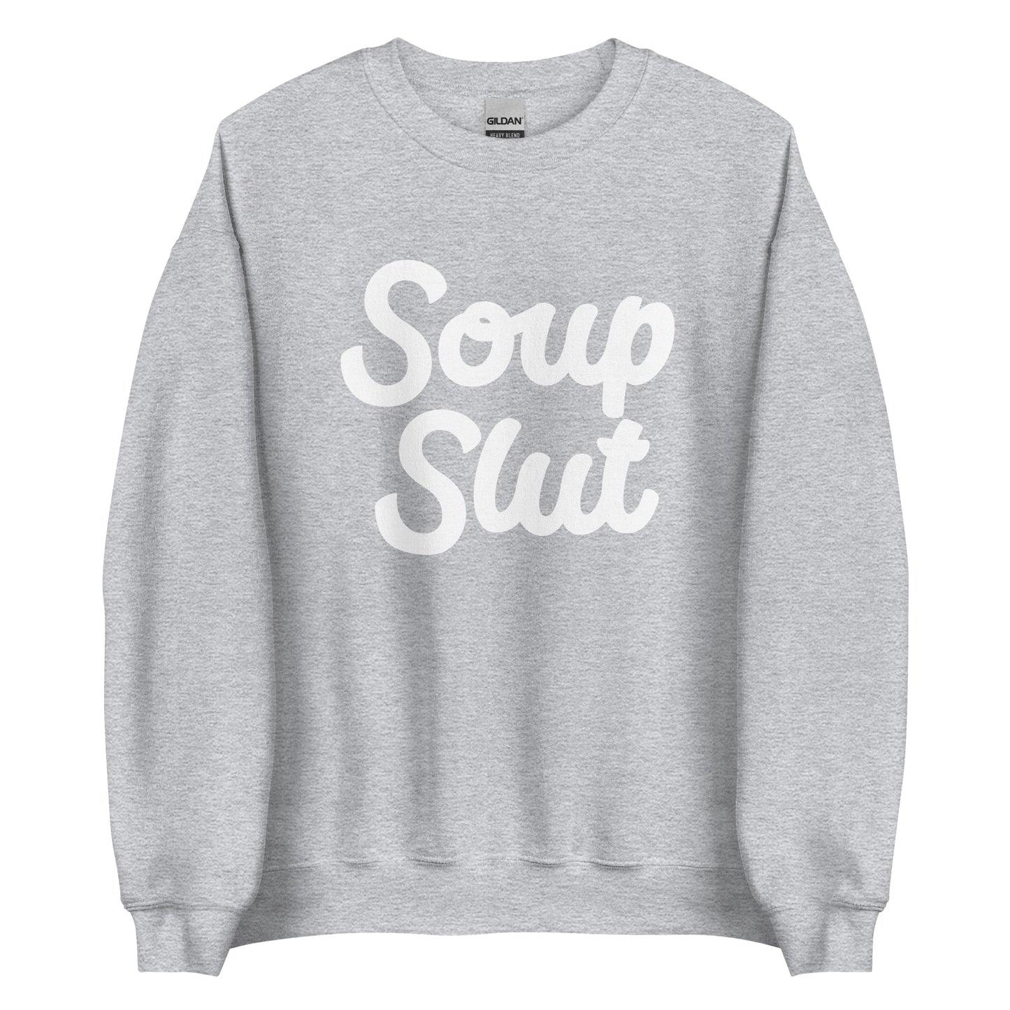 Light Gray Soup Slut Sweatshirt from Nina's Funky Shop by ninanush - Do you love soup? Looking for a funny gift? Our Soup Slut Crewneck Sweatshirt is soft, comfortable and just what you need. It's a unisex foodie sweatshirt with "soup slut" on the front. A funny foodie sweatshirt for cozy nights in or stand out soup lover streetwear. This soup enthusiast sweatshirt is made just for you.