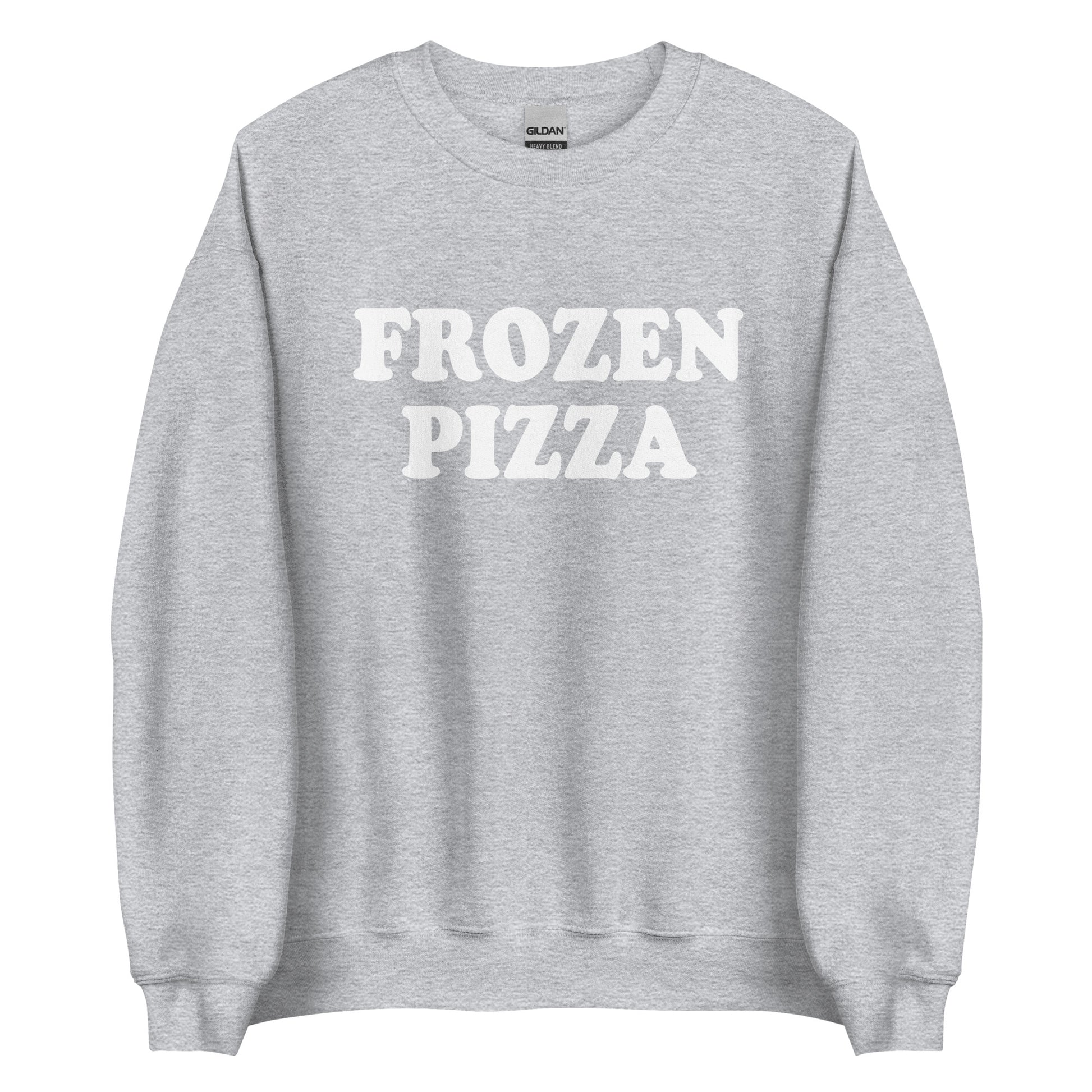 Light Gray Frozen Pizza Sweatshirt from Nina's Funky Shop by ninanush - Do you frozen pizza? Looking for a funny gift for a friend? Our Frozen Pizza Crewneck Sweatshirt is just what you need. It's a unisex sweatshirt for foodies with "frozen pizza" on the front. A funny food sweatshirt for cozy nights in or streetwear for foodies.This frozen pizza enthusiast sweatshirt is made just for you.