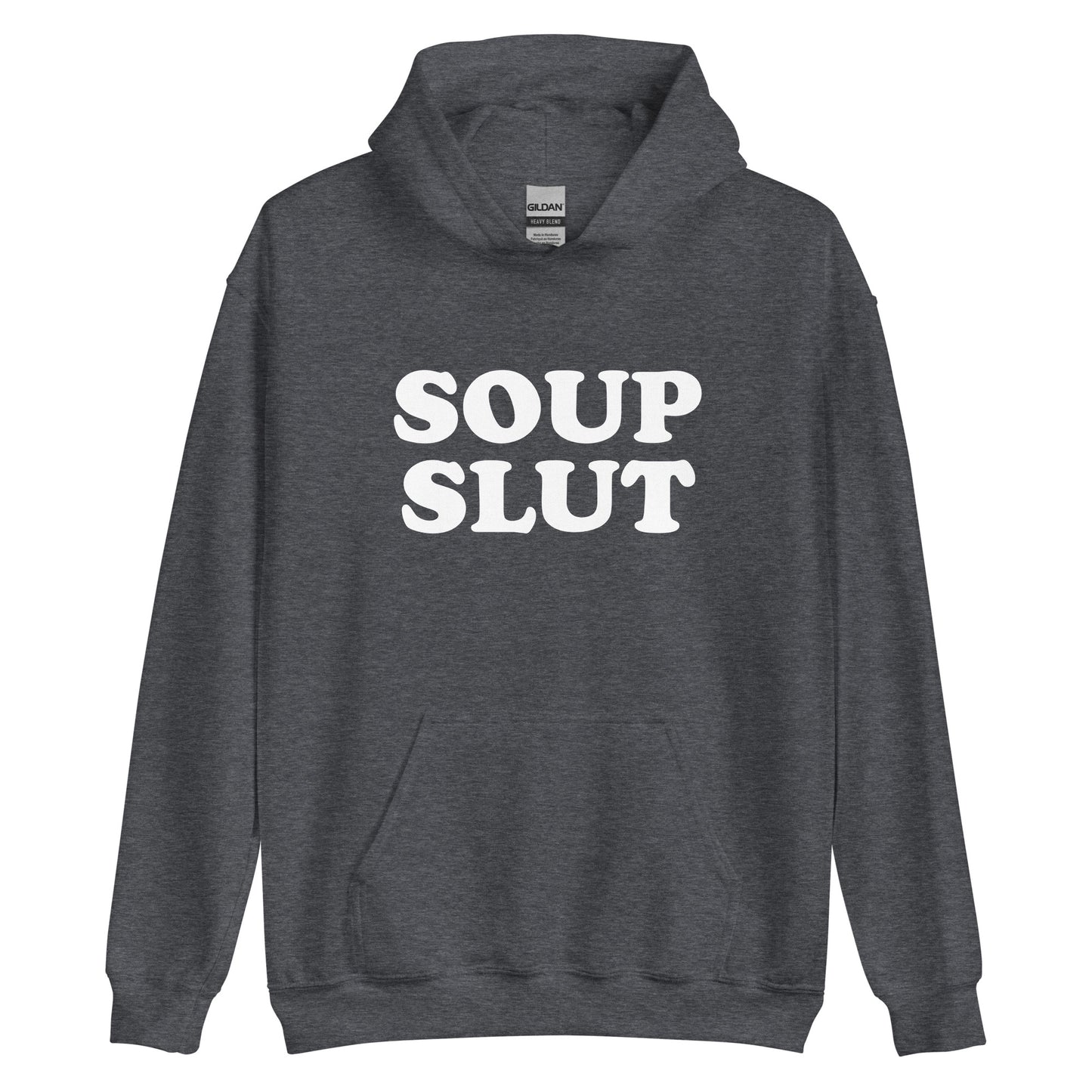 Gray Soup Slut Hoodie from Nina's Funky Shop by ninanush - Do you love soup? Looking for a funny gift for a friend? Our Soup Slut Hoodie is soft, comfortable and just what you need. It's a unisex foodie sweatshirt that comes in a variety of colors with "soup slut", expertly printed on the front. A perfect funny foodie hoodie for cozy nights in or stand out soup lover streetwear, this soup enthusiast sweatshirt is bold and made just for you.