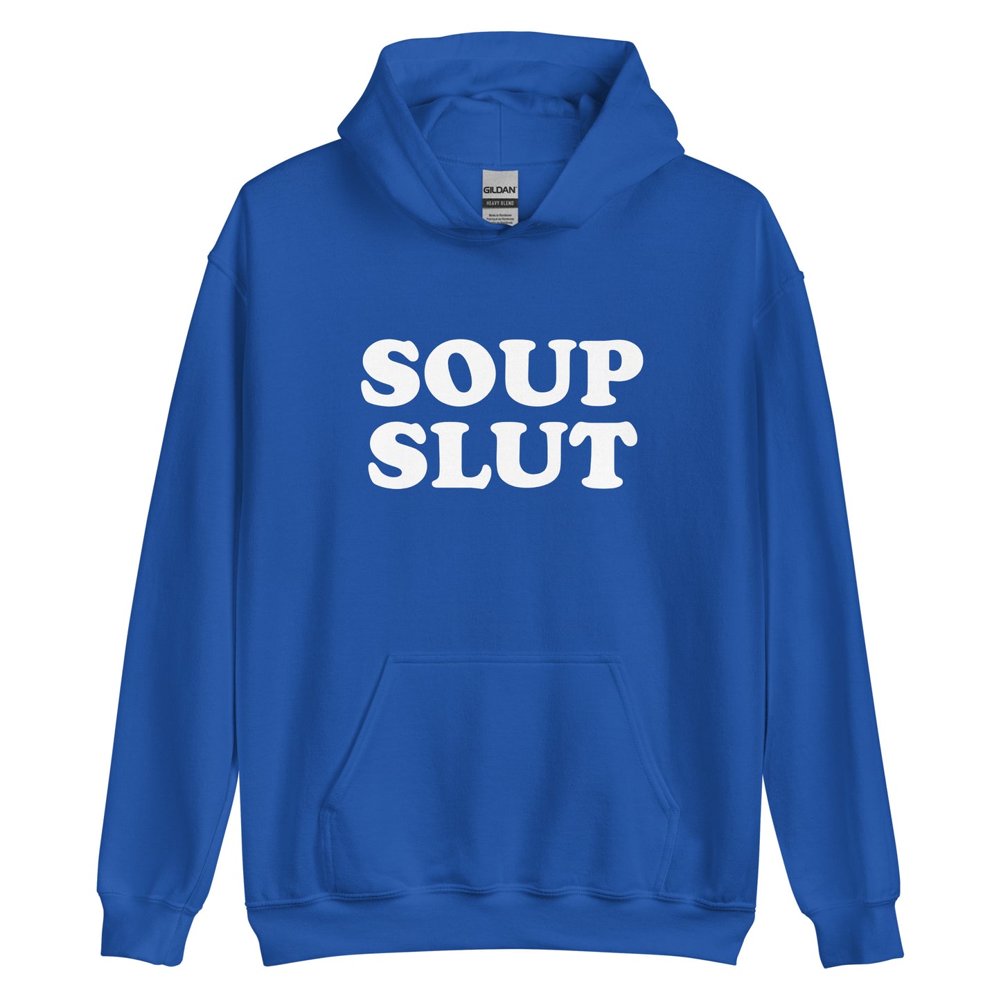 Royal Blue Soup Slut Hoodie from Nina's Funky Shop by ninanush - Do you love soup? Looking for a funny gift for a friend? Our Soup Slut Hoodie is soft, comfortable and just what you need. It's a unisex foodie sweatshirt that comes in a variety of colors with "soup slut", expertly printed on the front. A perfect funny foodie hoodie for cozy nights in or stand out soup lover streetwear, this soup enthusiast sweatshirt is bold and made just for you.