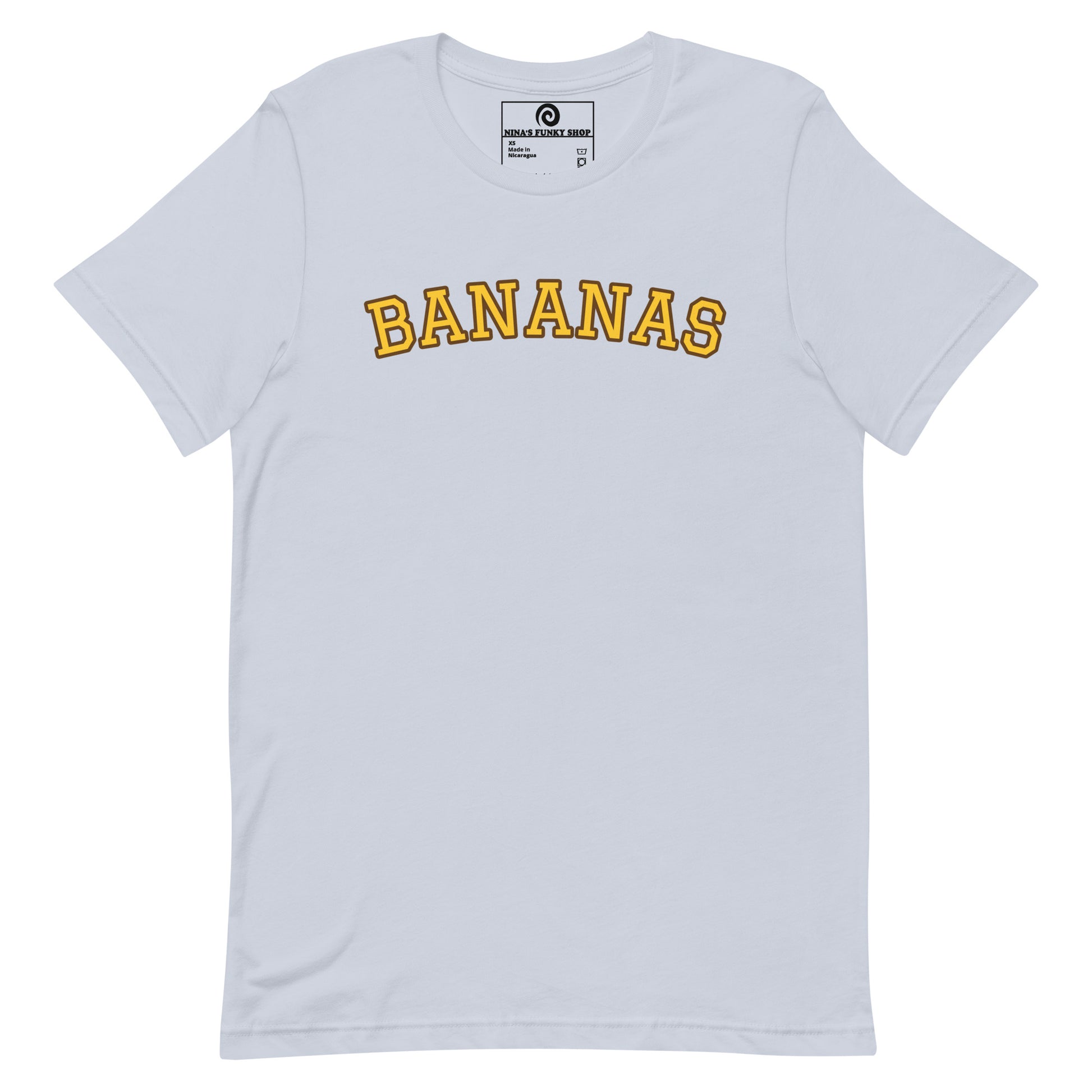Light Blue Bananas T-Shirt - This Bananas T-Shirt is soft, comfortable and made just for you. It's a classic cotton graphic tee with "bananas", expertly printed on the front. Looking for something personalized? Shoot us an email!