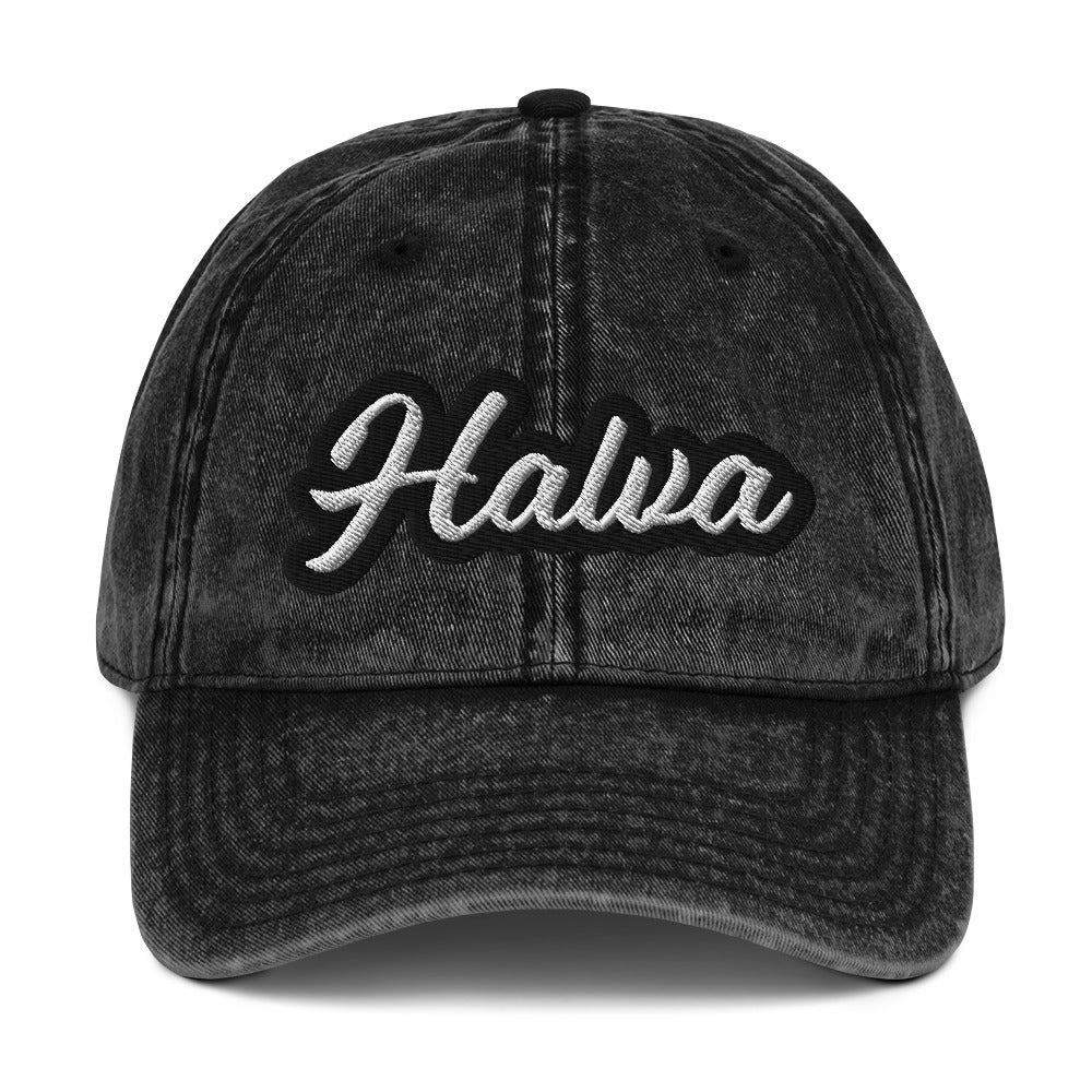 Black halva hat - A halva dad hat for halva lovers and worldly foodies. Eat your favorite halva in style and share your foodie passions. This trendy halva hat is made of cotton, with a washed out vintage style and an eye-catching embroidery. Add a little personality to your look with this unique halva hat or give it as a gift for a halva enthusiast.