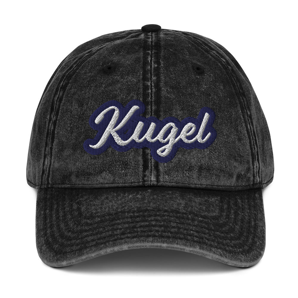 Black kugel hat - A kugel lover hat that's 100% cotton with a faded, vintage style and unique Jewish food embroidery. If you love kugel, this unusual foodie dad hat is just you. Eat your favorite kugel and represent this beloved and classic Ashkenazi Jewish food. It's a funny Jewish foodie dad hat that's sure to make a statement.