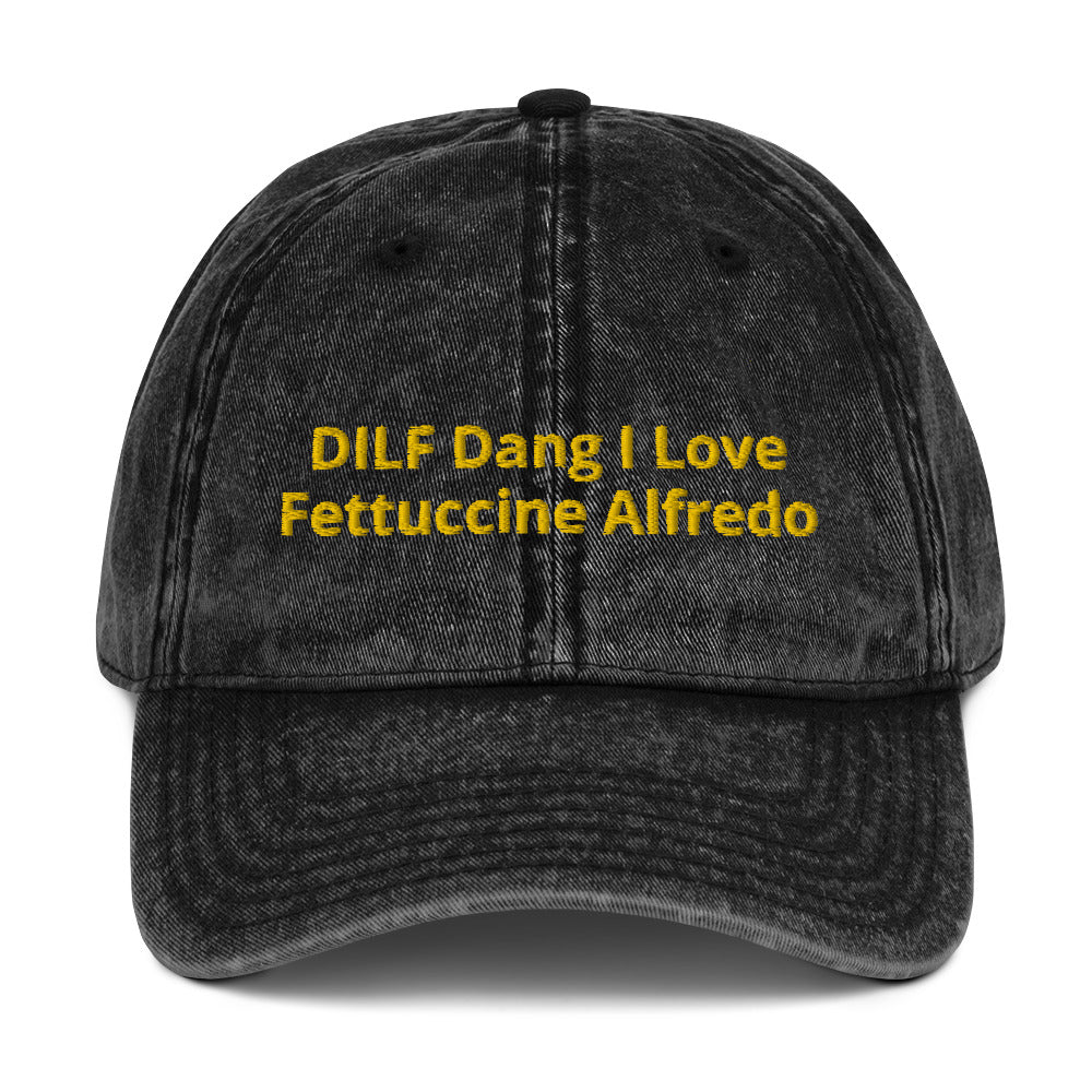 Black funny DILF dad hat from Nina's Funky Shop by ninanush - This unique DILF dad hat is the perfect hat for foodies and fettuccine Alfredo enthusiasts. It comes in a variety of colors with "DILF Dang I Love Fettuccine Alfredo" embroidered on the front. Stand out, eat pasta and add a little personality to your style in this funny dad hat for fettuccine Alfredo lovers and DILFs.