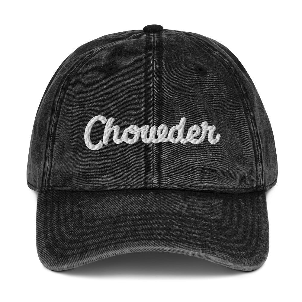 Black chowder dad hat from Nina's Funky Shop by ninanush - Show off in our classic chowder dad hat. It has an adjustable closure, comes in a variety of colors with stylish washed out material and the word "Chowder" embroidered on the front. Wear this funny food hat and add a little personality to your everyday style or give it as a weird gift for a pastrami enthusiast.
