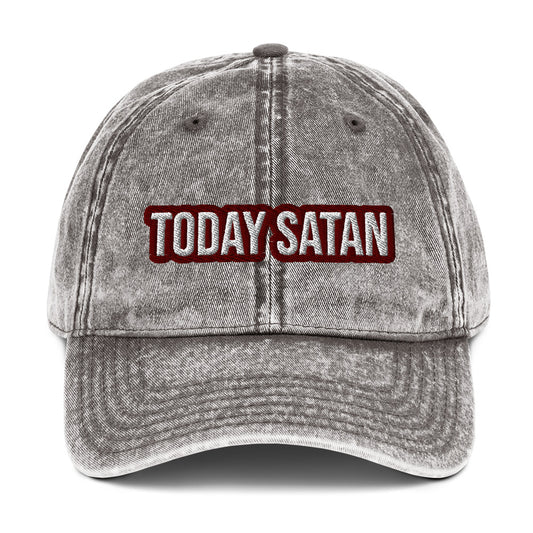 Gray today Satan dad hat from Nina's Funky Shop by ninanush - Today Satan! Add a little personality to your everyday style with this quirky dad hat. It's an unusual dad hat that comes in a variety of colors with "Today Satan" expertly embroidered on the front. Stand out and make a statement in this funny Satan hat or give it as a weird gift to your favorite human. 