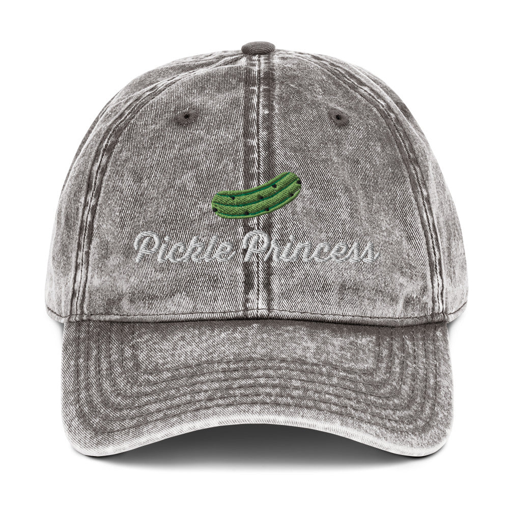 Gray Pickle Princess Hat - Love pickles? Looking for a gift for a pickle enthusiast? Our Pickle Princess Hat is expertly embroidered and made just for you. It's a funny dad hat with a pickle design. Perfect for everyday streetwear for foodies and beyond. Make a statement and eat your favorite pickles in our pickle dad hat.