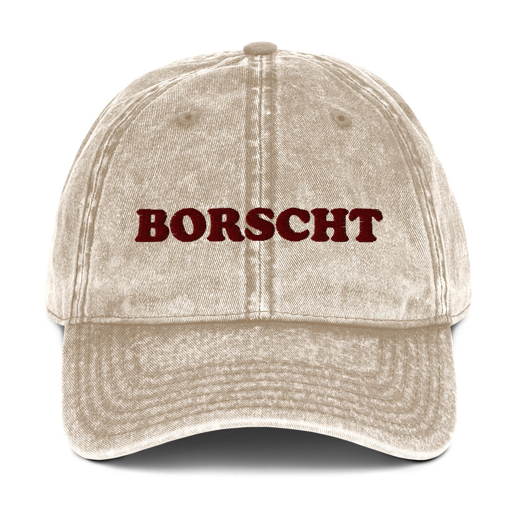 Beige borscht hat - This funny borscht hat is a funny dad hat for foodies. If you love Eastern European food, wear this unique foodie hat and add a little personality to your style. It's a cotton embroidered dad hat with stylish faded material and comes in a variety of colors. Eat borscht in style or give this hat as a borscht lover gift.