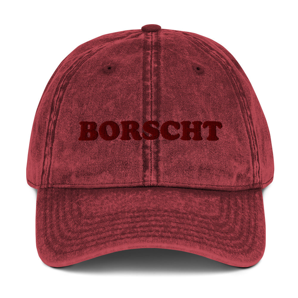 Maroon borscht dad hat - This funny borscht hat is a funny dad hat for foodies. If you love Eastern European food, wear this unique foodie hat and add a little personality to your style. It's a cotton embroidered dad hat with stylish faded material and comes in a variety of colors. Eat borscht in style or give this hat as a borscht lover gift.