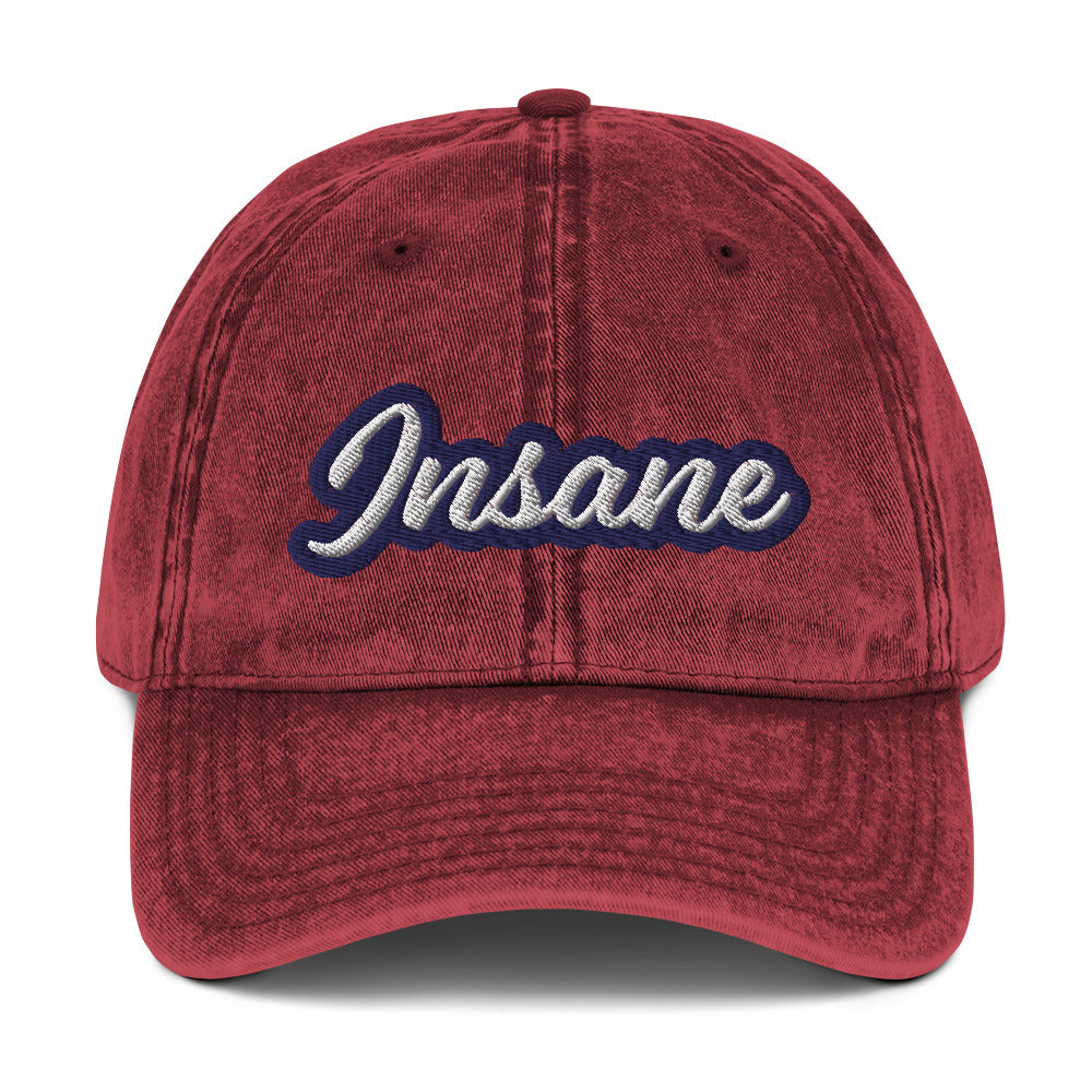 Faded maroon insane dad hat - This insane dad hat is comfortable, adjustable and is a funny unisex embroidered hat made just for you. It's a unique vintage-style dad hat with a funny embroidery that stands out and comes in a variety of faded trendy colors. Wear this insane hat as everyday wear or give it as a funny gift for a wild friend.