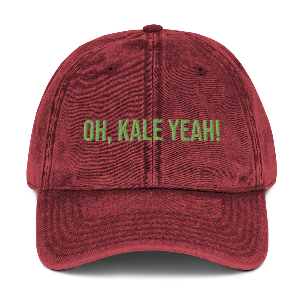 Maroon oh, kale yeah! dad hat from Nina's Funky Shop by ninanush - Eat kale and stand out in our slightly cringy dad hat for kale enthusiasts and quirky hat lovers of all kinds. It has an adjustable closure and comes in a variety of colors with a funny kale saying, expertly embroidered on the front. Celebrate your favorite foods in our funky foodie apparel, designed by Nina.