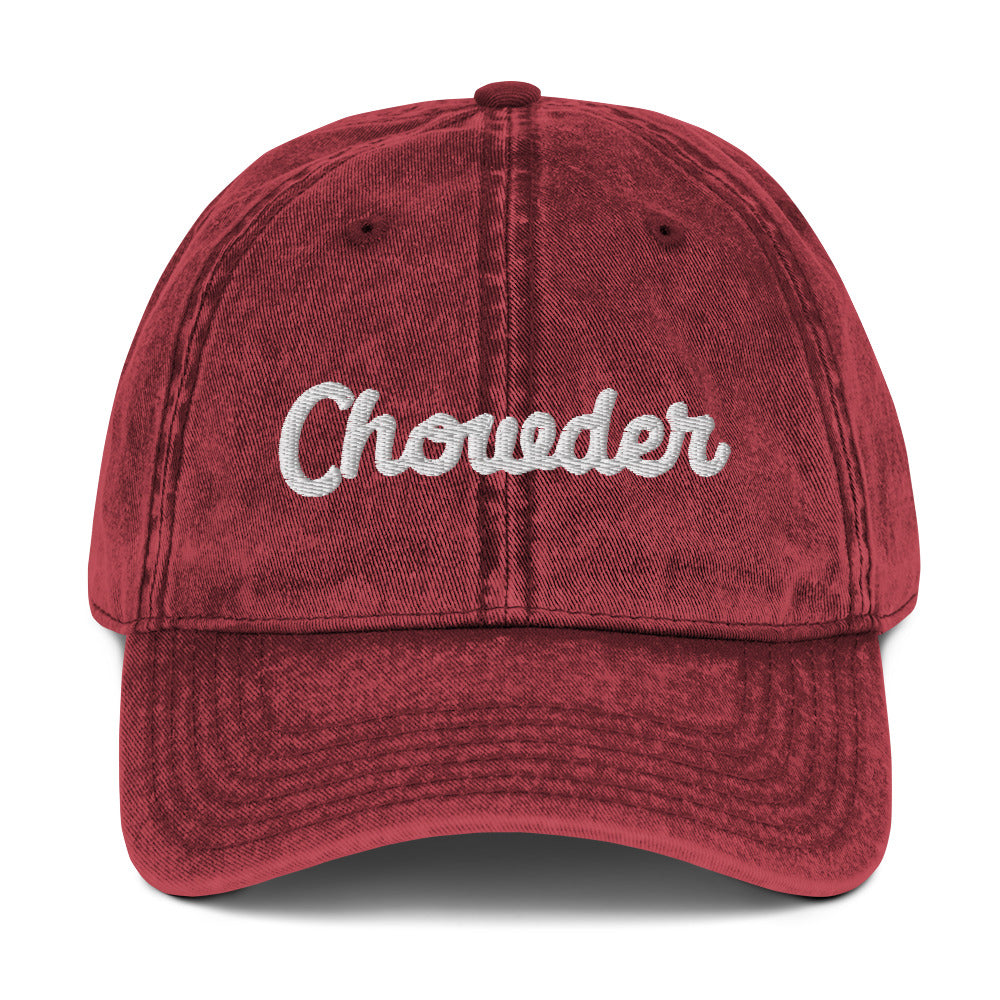 Maroon chowder dad hat from Nina's Funky Shop by ninanush - Show off in our classic chowder dad hat. It has an adjustable closure, comes in a variety of colors with stylish washed out material and the word "Chowder" embroidered on the front. Wear this funny food hat and add a little personality to your everyday style or give it as a weird gift for a pastrami enthusiast.