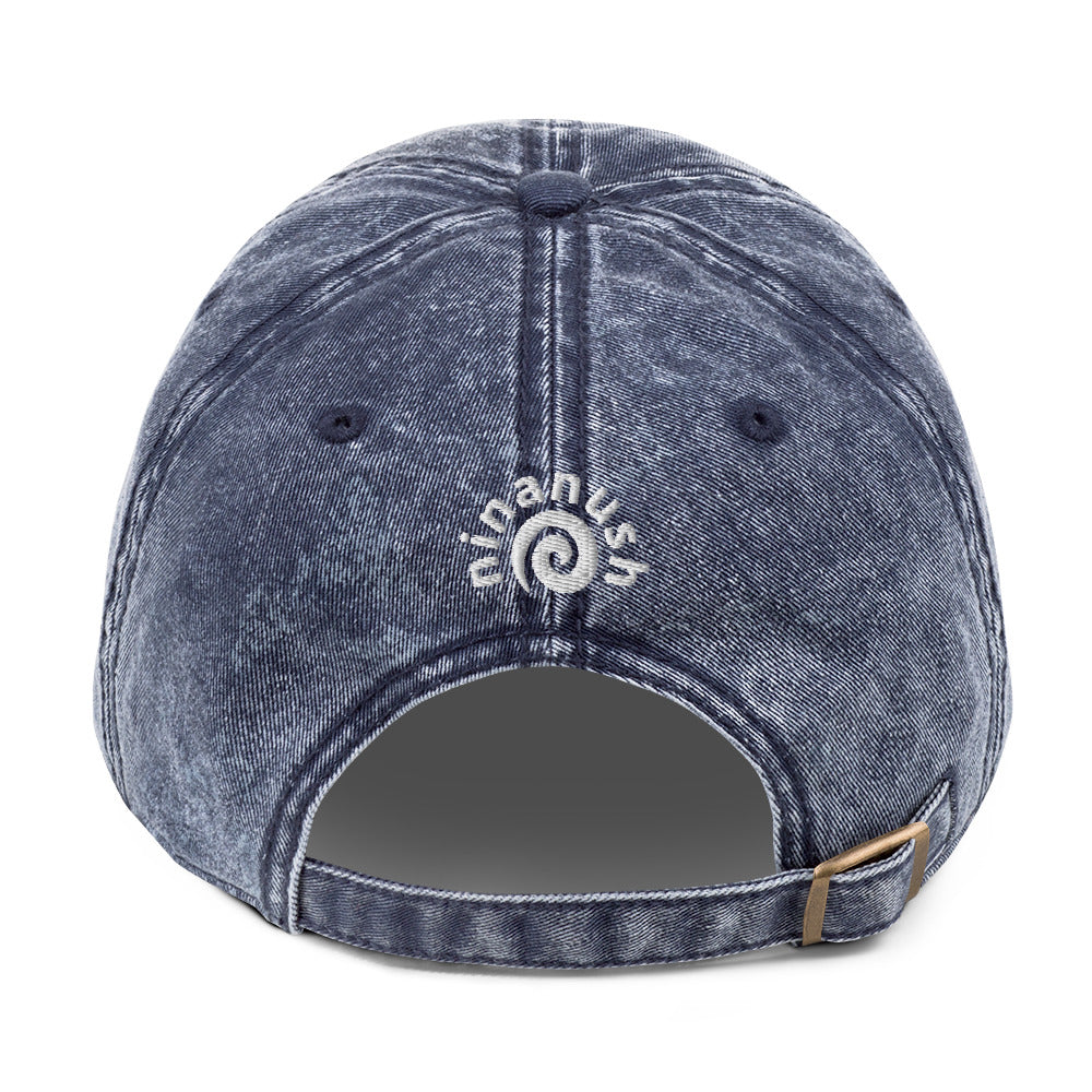Back of blue dad hat for taco and dog lovers - The tacos and dogs dad hat is the perfect accessory for taco lovers and dog lovers and foodies of all kinds! It features a washed-out denim look, giving it a vintage feel. This funny food hat is the ultimate way to show off your love dogs and tacos, too. Wear it as a statement piece for everyday street wear or give it as a gift for foodies or your favorite dog parent - the ultimate dad hat for foodies, animal lovers and beyond.