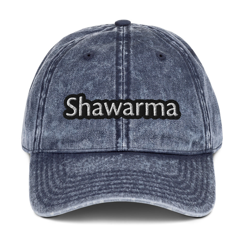 Navy shawarma dad hat - This shawarma dad hat is just what every Middle Eastern food lover needs. It's comfortable, eye-catching, designed for shawarma lovers and made just for you. This funny food hat has a washed out vintage style with a carefully embroidered design for shawarma enthusiasts. A perfect everyday hat or gift for shawarma lover.