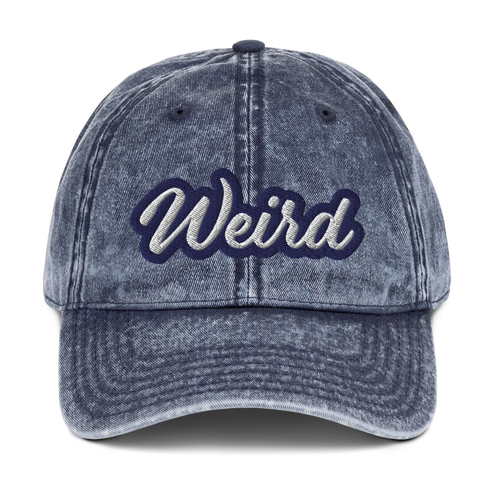 Faded blue weird dad hat - This weird dad hat is comfortable, adjustable and is made just for you. It's a classic unstructured hat with the word "weird" embroidered on the front. This vintage-style dad hat is adjustable and comes in a variety of stylish faded colors. Wear this weird hat as everyday wear or give it as a gift for a weird friend.