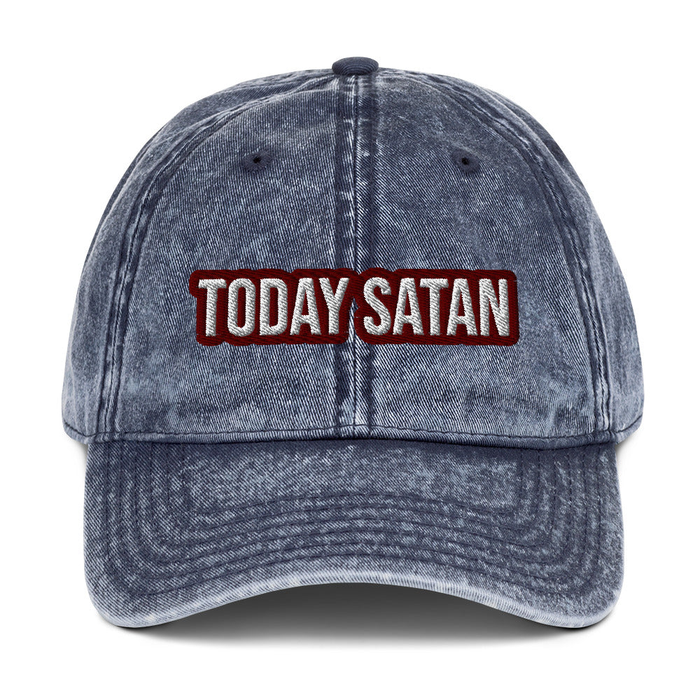 Blue today Satan dad hat from Nina's Funky Shop by ninanush - Today Satan! Add a little personality to your everyday style with this quirky dad hat for sinners of all kinds. It's an unusual dad hat that comes in a variety of colors with "Today Satan" embroidered on the front. Stand out and make a statement in this funny Satan hat or give it as a weird gift to your favorite human.
