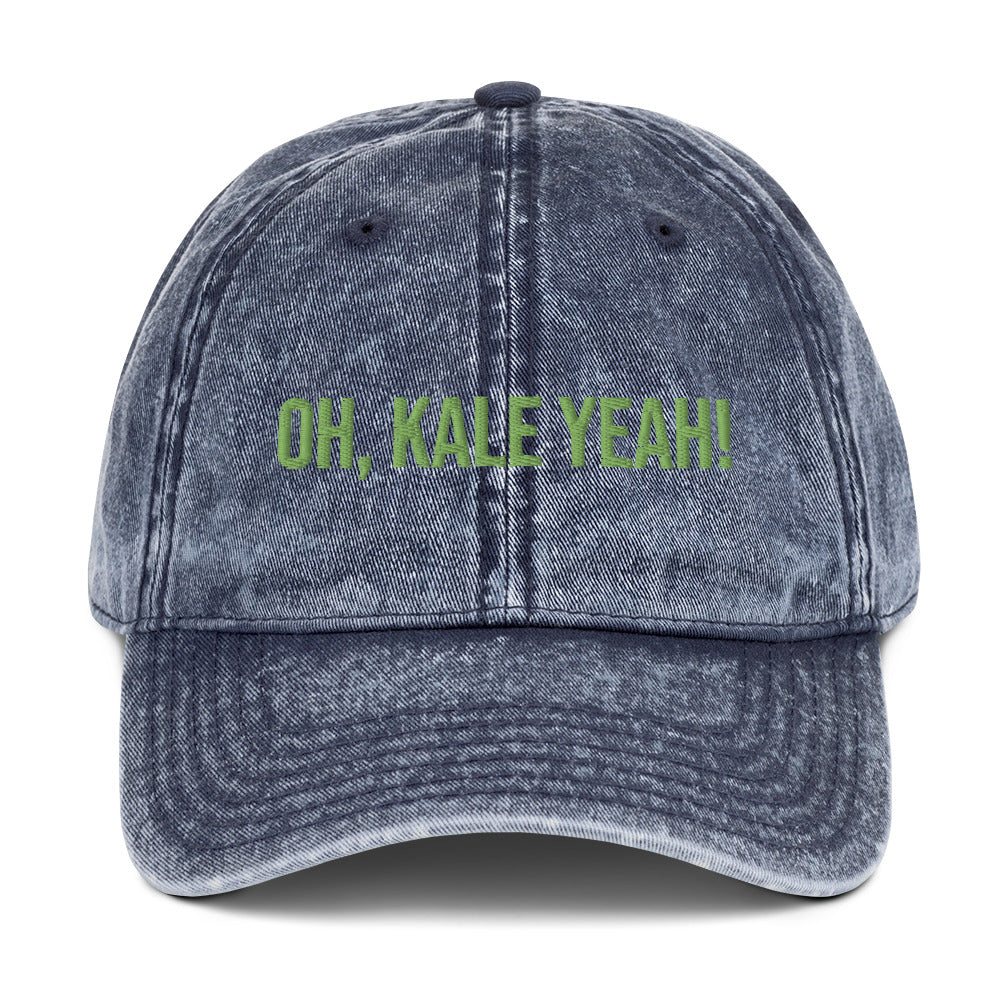 Blue oh, kale yeah! dad hat from Nina's Funky Shop by ninanush - Eat kale and stand out in our slightly cringy dad hat for kale enthusiasts and quirky hat lovers of all kinds. It has an adjustable closure and comes in a variety of colors with a funny kale saying, expertly embroidered on the front. Celebrate your favorite foods in our funky foodie apparel, designed by Nina.