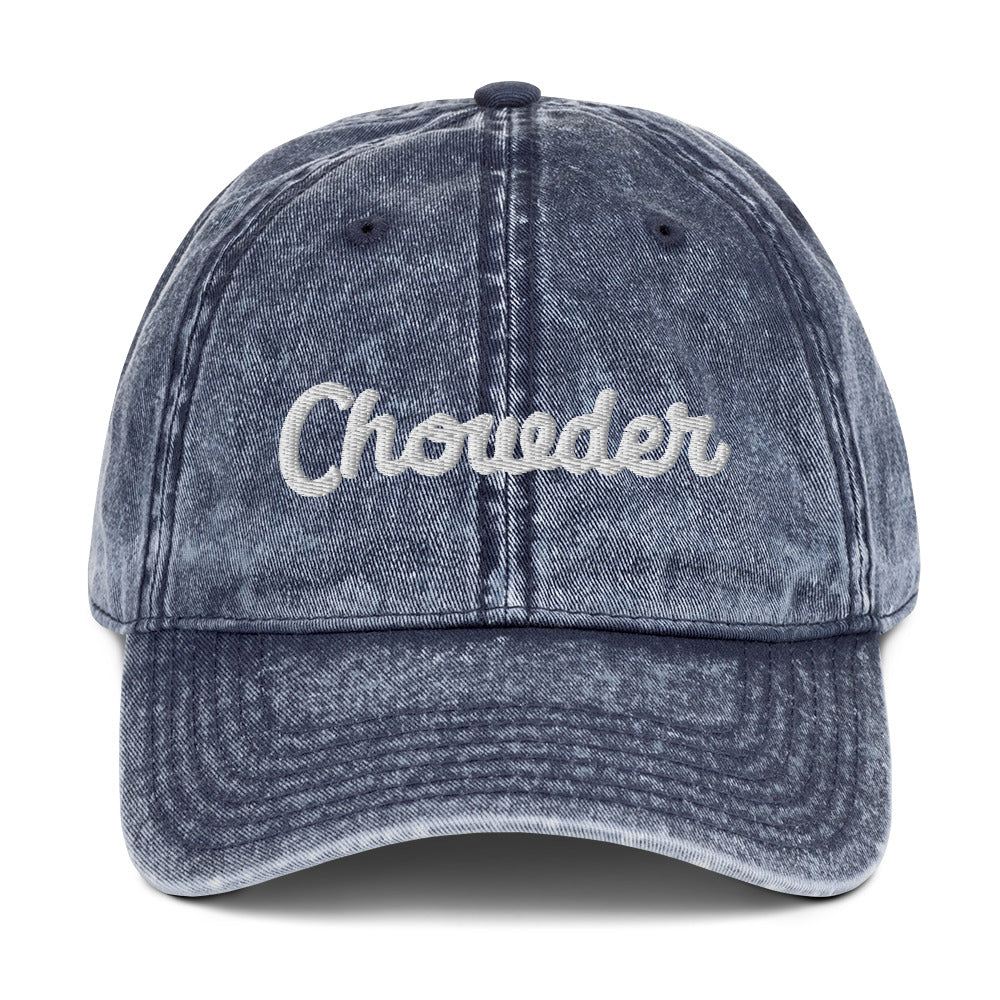 Navy blue chowder dad hat from Nina's Funky Shop by ninanush - Show off in our classic chowder dad hat. It has an adjustable closure, comes in a variety of colors with stylish washed out material and the word "Chowder" embroidered on the front. Wear this funny food hat and add a little personality to your everyday style or give it as a weird gift for a pastrami enthusiast.