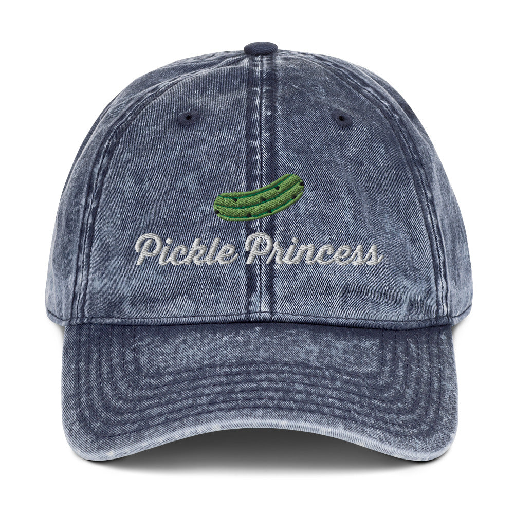 Blue Pickle Princess Hat - Love pickles? Looking for a gift for a pickle enthusiast? Our Pickle Princess Hat is expertly embroidered and made just for you. It's a funny dad hat with a pickle design. Perfect for everyday streetwear for foodies and beyond. Make a statement and eat your favorite pickles in our pickle dad hat.