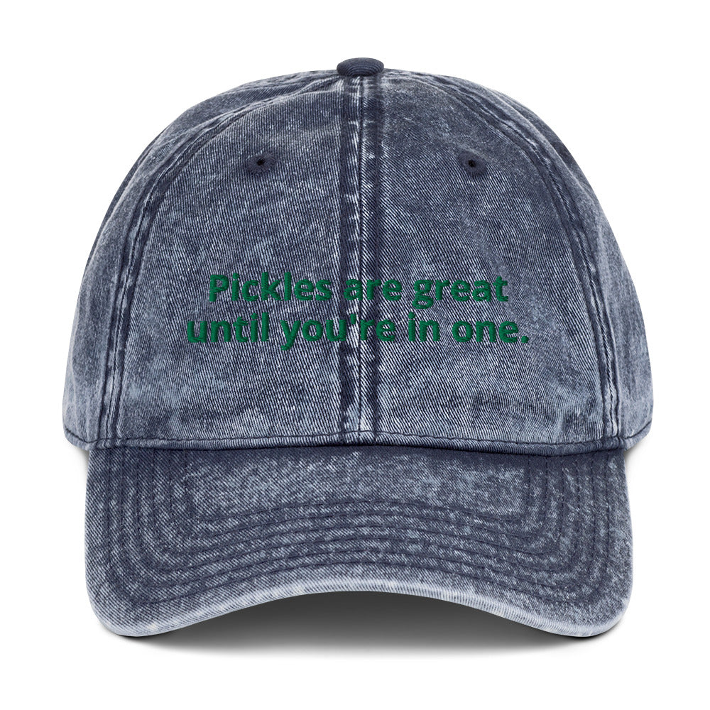 Navy Blue Pickles are great until you're in one hat - Love pickles? Looking for a gift for a pickle enthusiast? Our Pickles are great until you're in one hat is comfortable, has an adjustable closure and it's made just for you. It's an embroidered cotton dad hat with a funny food saying for pickle lovers. Make a statement and celebrate pickles in this funny dad hat.