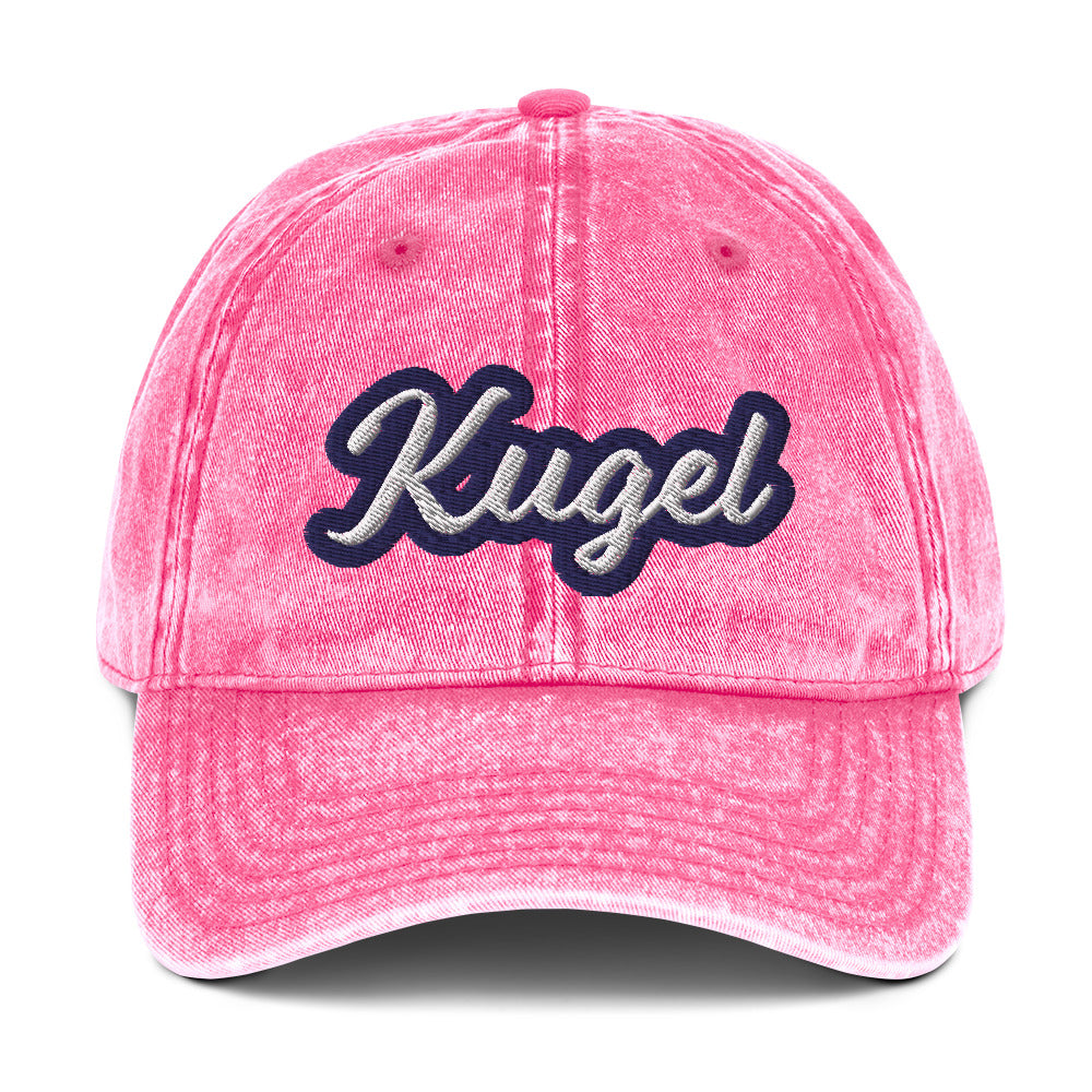 Pink kugel hat - A kugel lover hat that's 100% cotton with a faded, vintage style and unique Jewish food embroidery. If you love kugel, this unusual foodie dad hat is just you. Eat your favorite kugel and represent this beloved and classic Ashkenazi Jewish food. It's a funny Jewish foodie dad hat that's sure to make a statement.