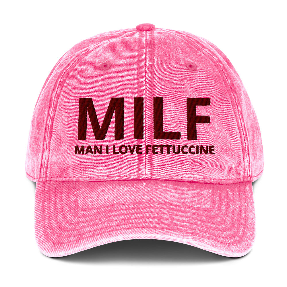 Punk MILF man I love fettuccine dad hat from Nina's Funky Shop by ninanush - This funny MILF dad hat is comfortable, unique and makes the perfect hat for foodies and fettuccine enthusiasts. It comes in a variety of colors with "MILF Man I Love Fettuccine" embroidered on the front. Stand out, eat pasta and add a little personality to your style in this funny dad hat for fettuccine lovers. 